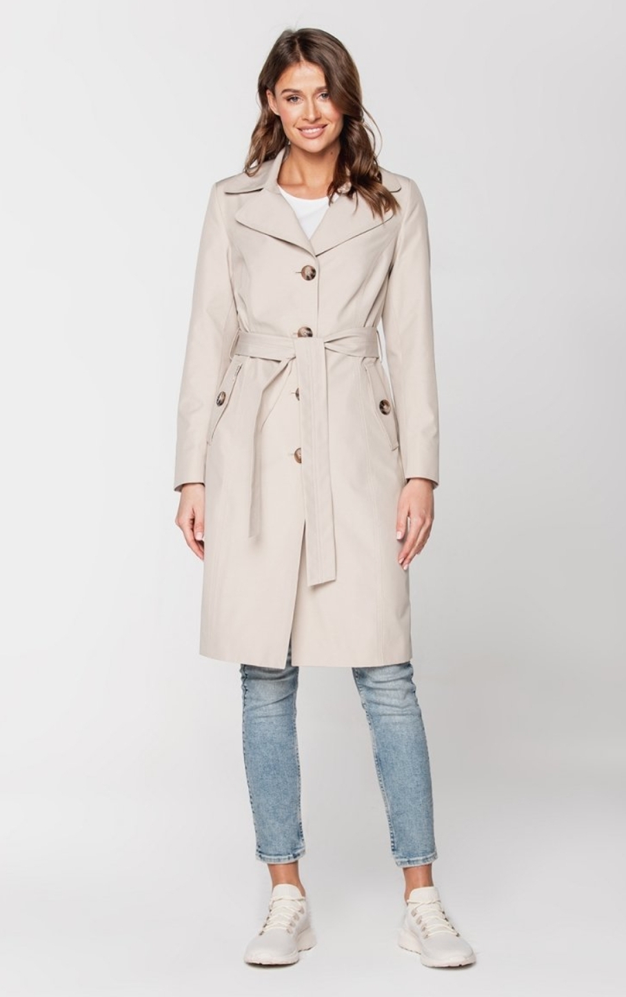 Passero płaszcz damski bialy kremowy trencz bez kaptura Beata rozmiar 38