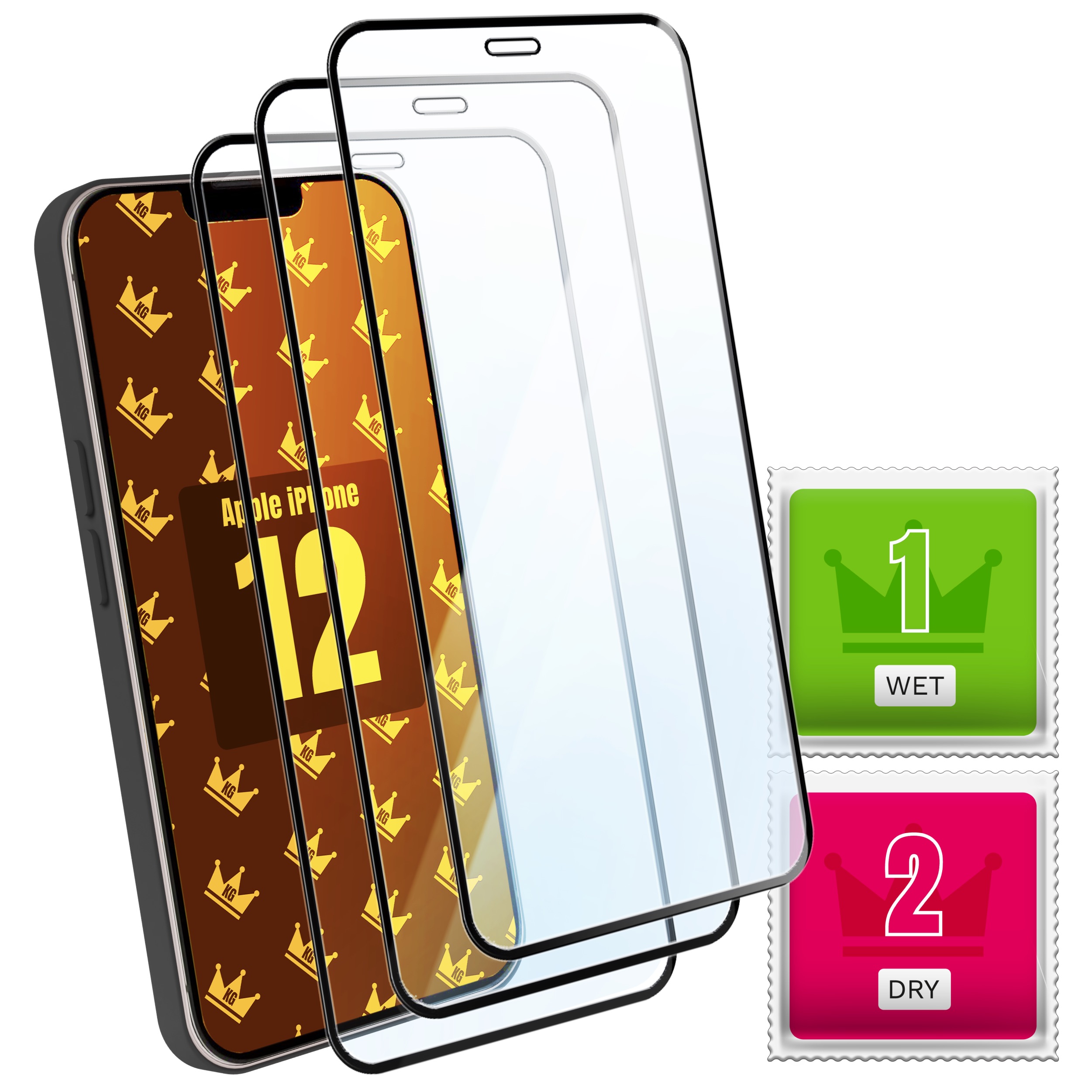 3-PAK Szkło Hartowane do Apple iPhone 12 12 Pro (9H, Pełne 5D, Ochronne)