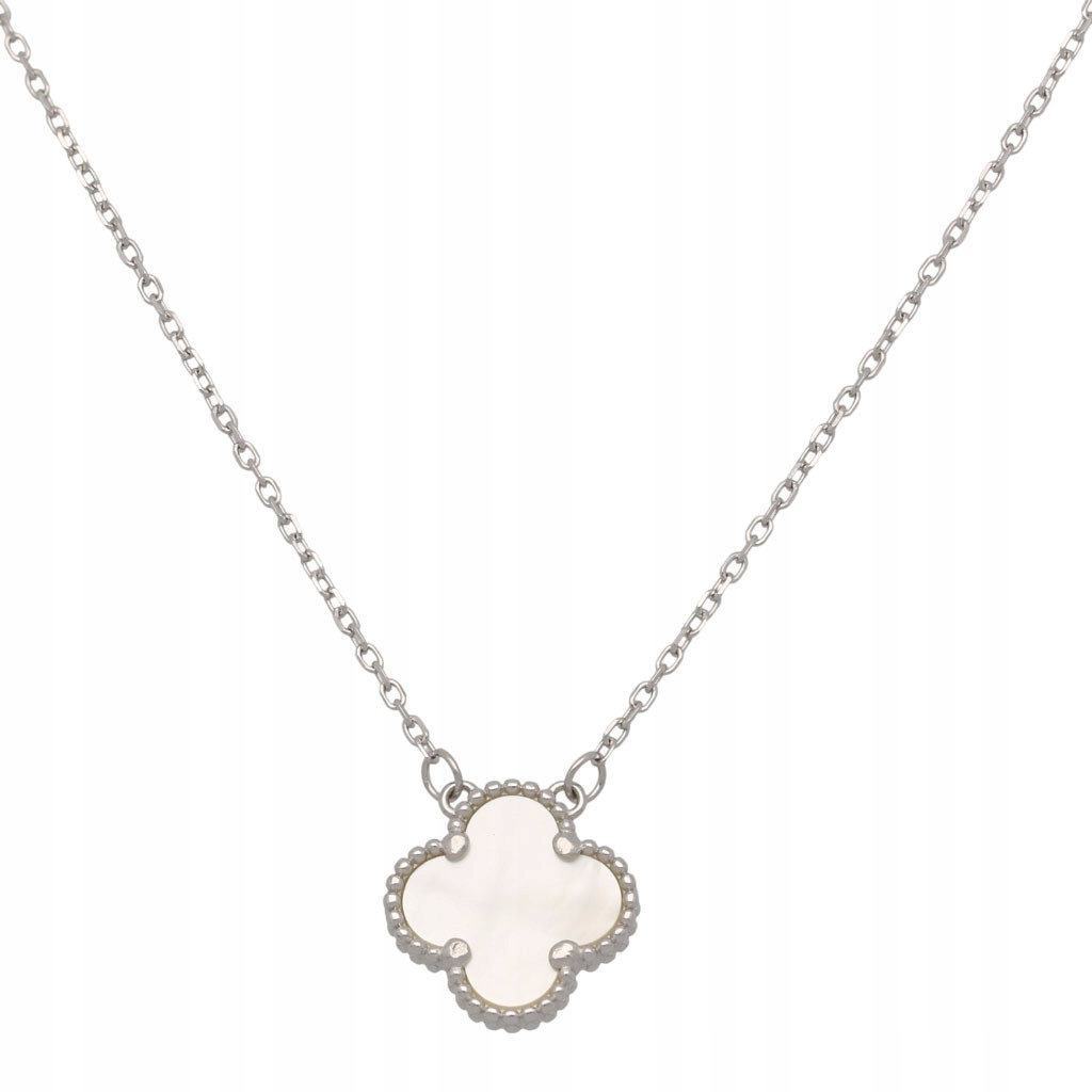 Naszyjnik srebrny rodowany biała koniczynka z masą perłową srebro 925