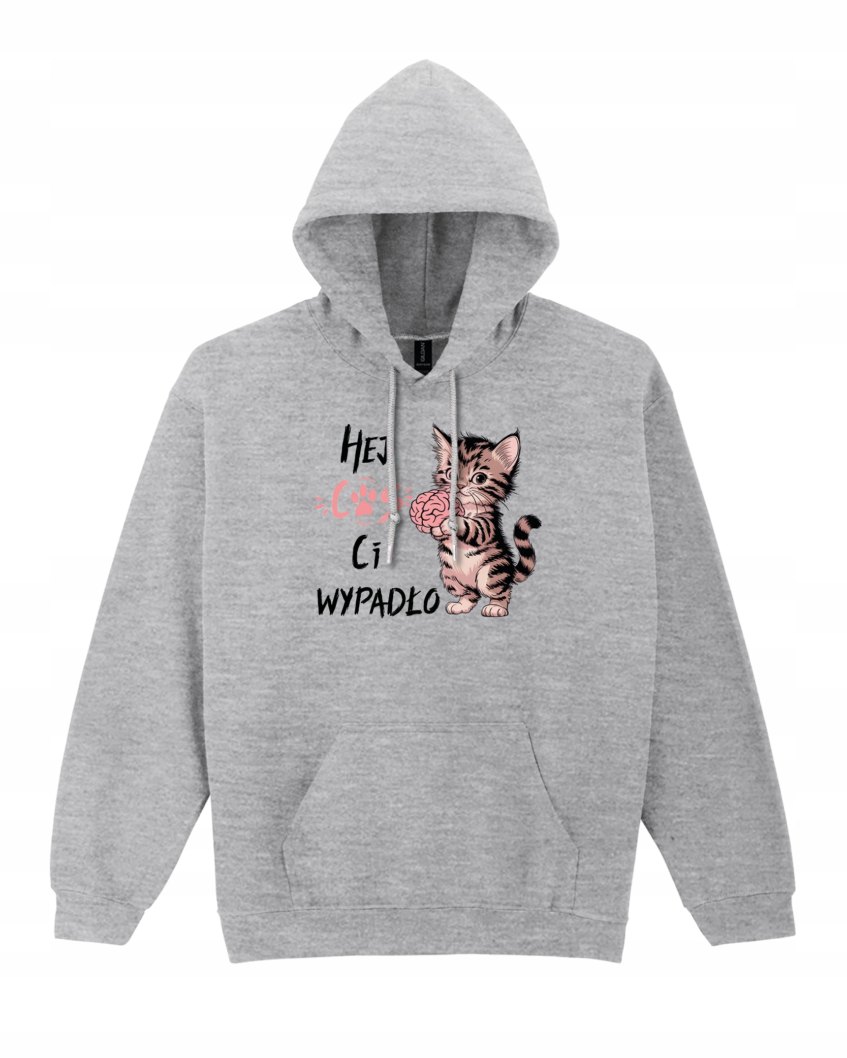 Mikina s kapucí Vtipný text Kočička Brak mozku Šedá L