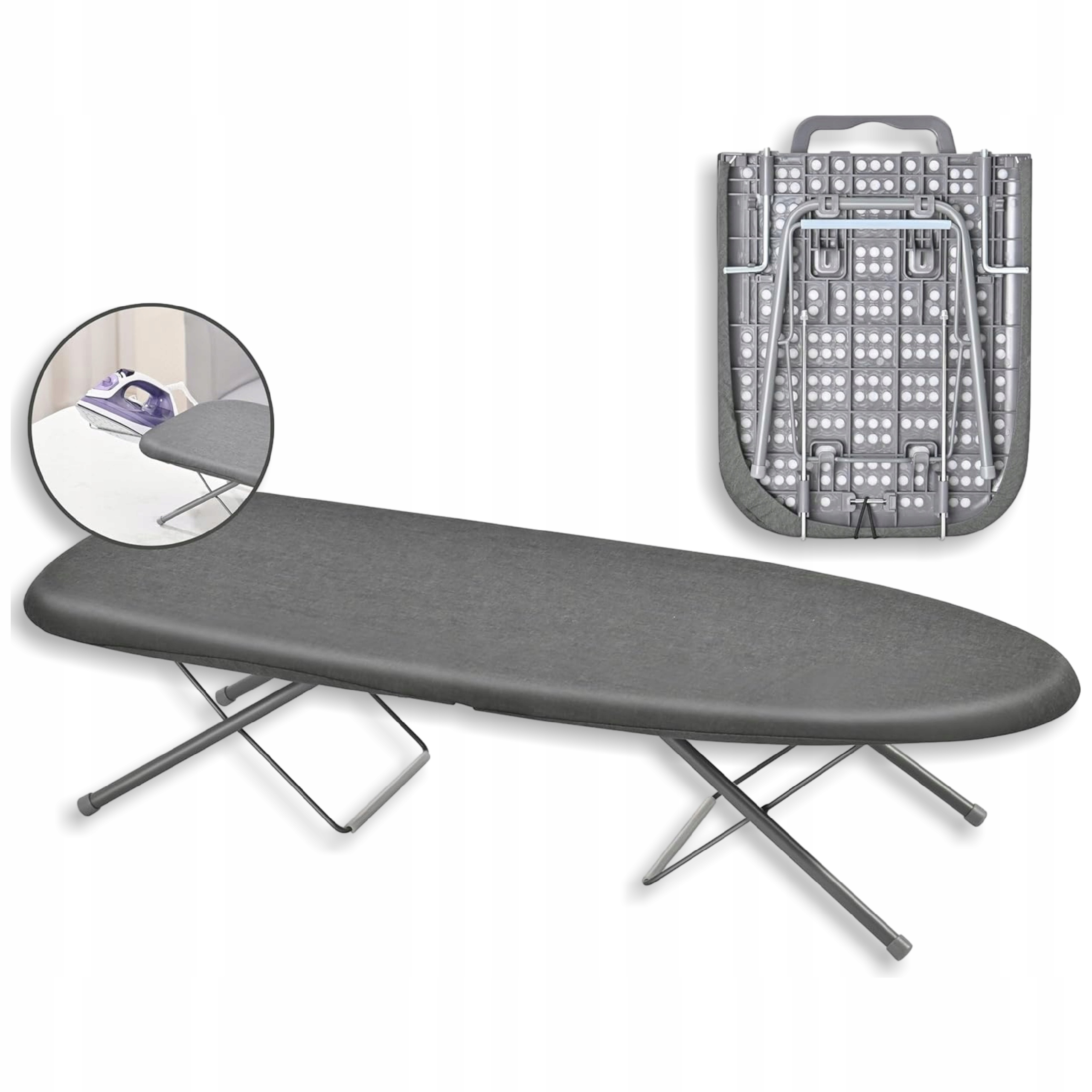 Skládací mini žehlicí prkno s policí 77 x 31 cm, šedá barva