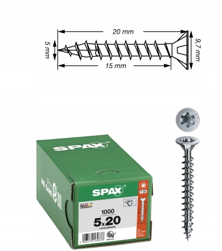 Univerzální vruty Wirox do dřeva Spax 5 x 20 mm 1000 ks