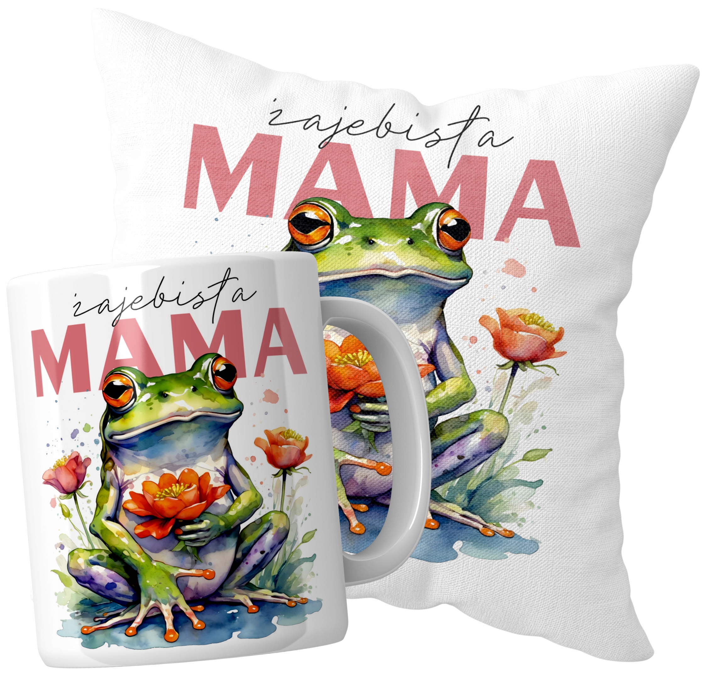 KUBEK PODUSZKA NA DZIEŃ MATKI MAMY PREZENT ŻAJEBISTA ŻABA MAMA - PREMIUM -