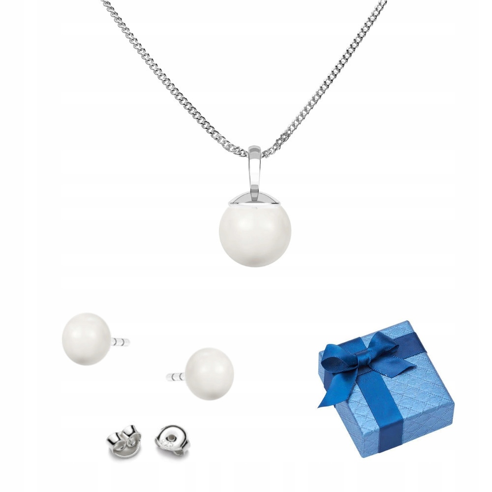 Stříbrný komplet 925 náušnice přívěsek s perlami Swarovski 8/10 mm, bílá barva