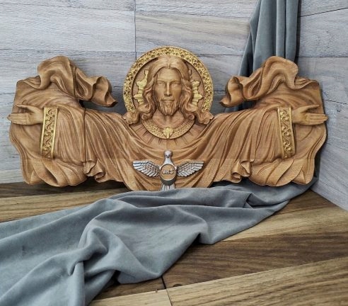 Obraz Dřevěné ploché sochy Ježíš Kristus Spasitel holubice dárek 40cm