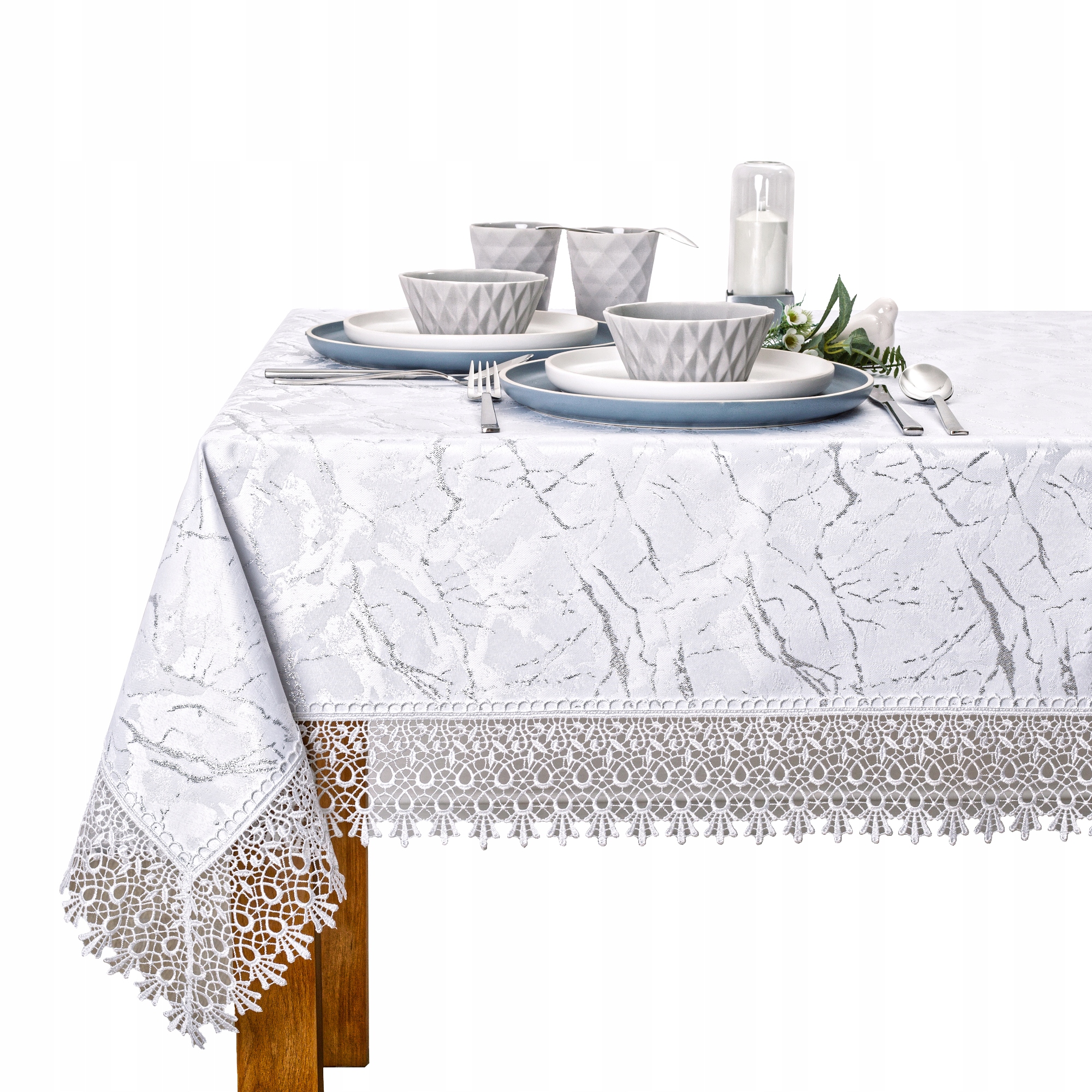 Ubrus s Gipiurou odolný proti skvrnám LX-33216 G0511 stříbrno-bílý 170 x 110 cm