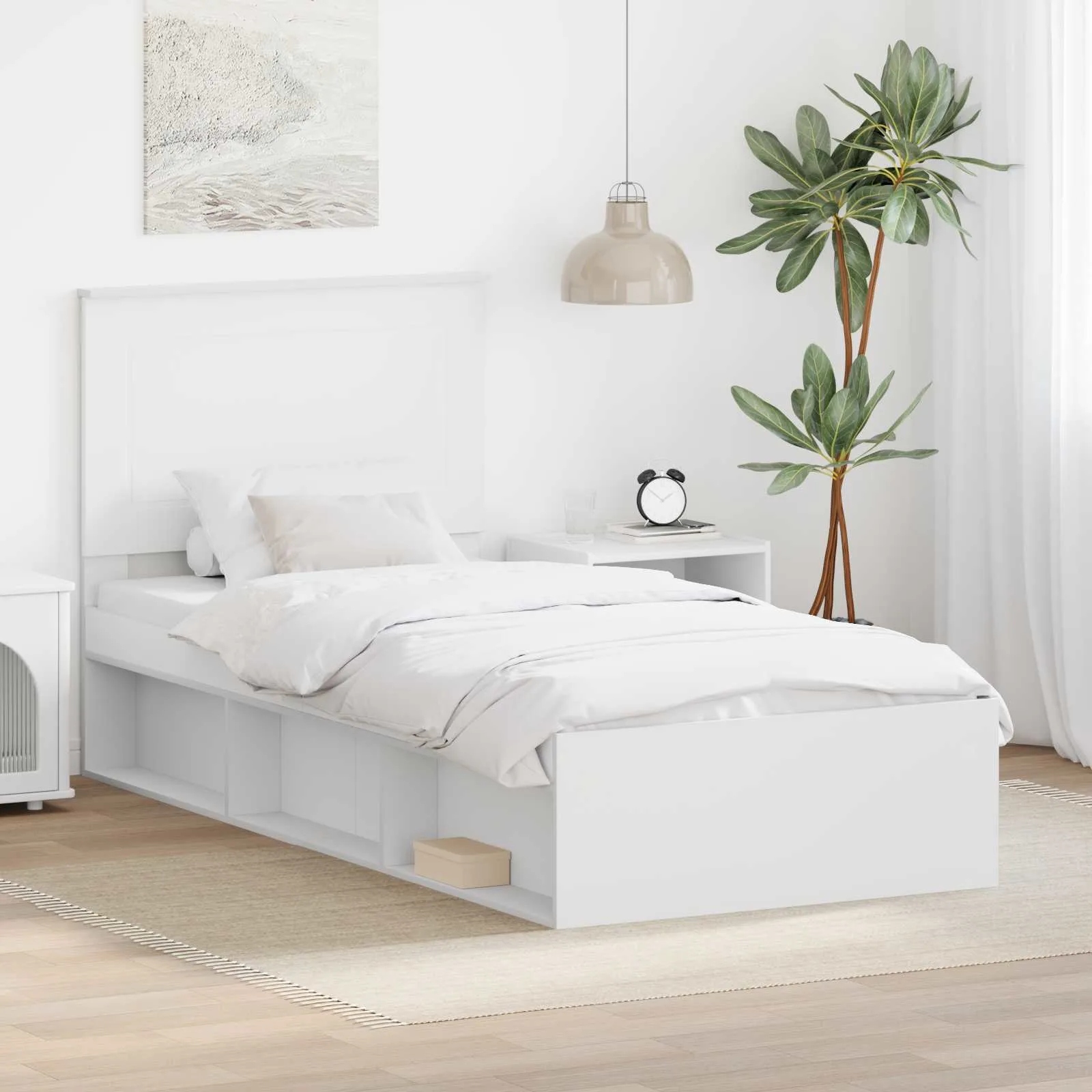 vidaXL Rám postele s čelo Bílá 100 x 200 cm Masivní borové dřevo