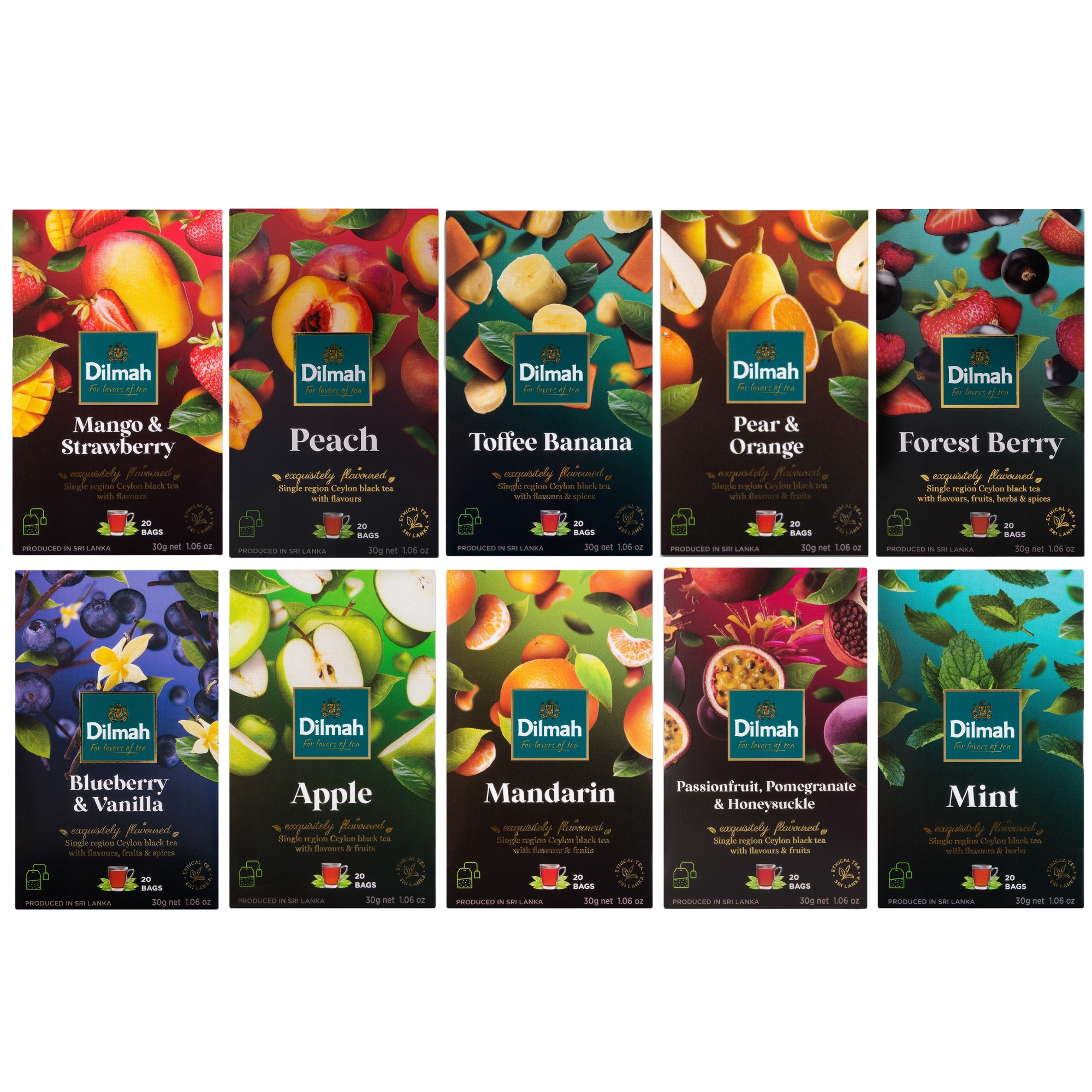 Zestaw Herbat 10 Smaków Herbata Dilmah Czarna Aromatyzowana 10x20 Torebek