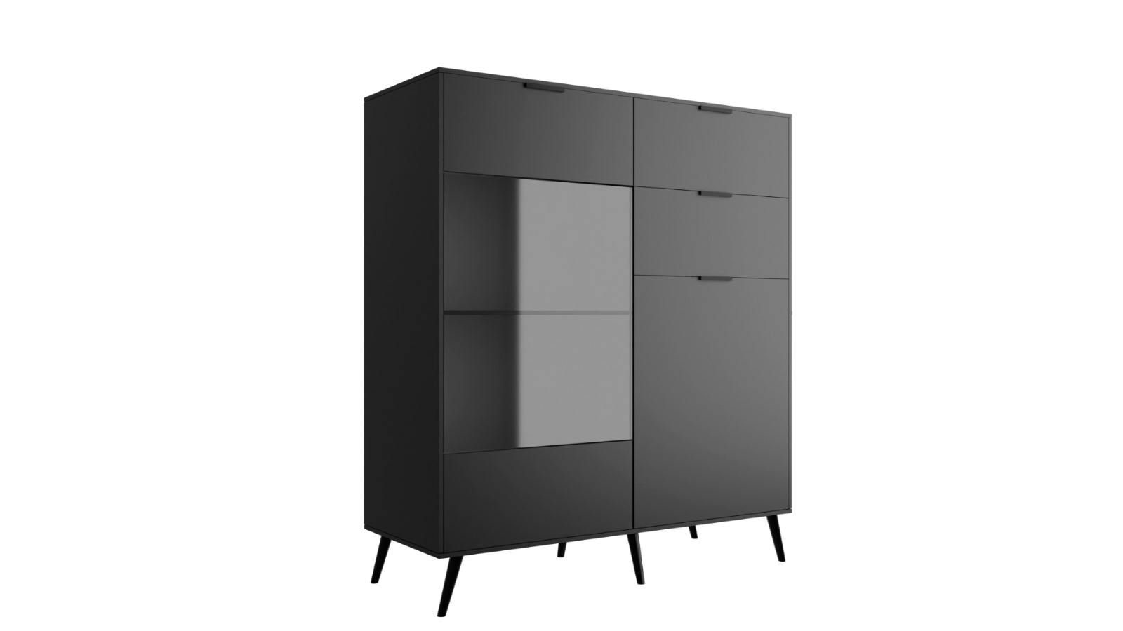 Komoda Lozanne z 2 Szufladami i Witryną - Czarny Mat