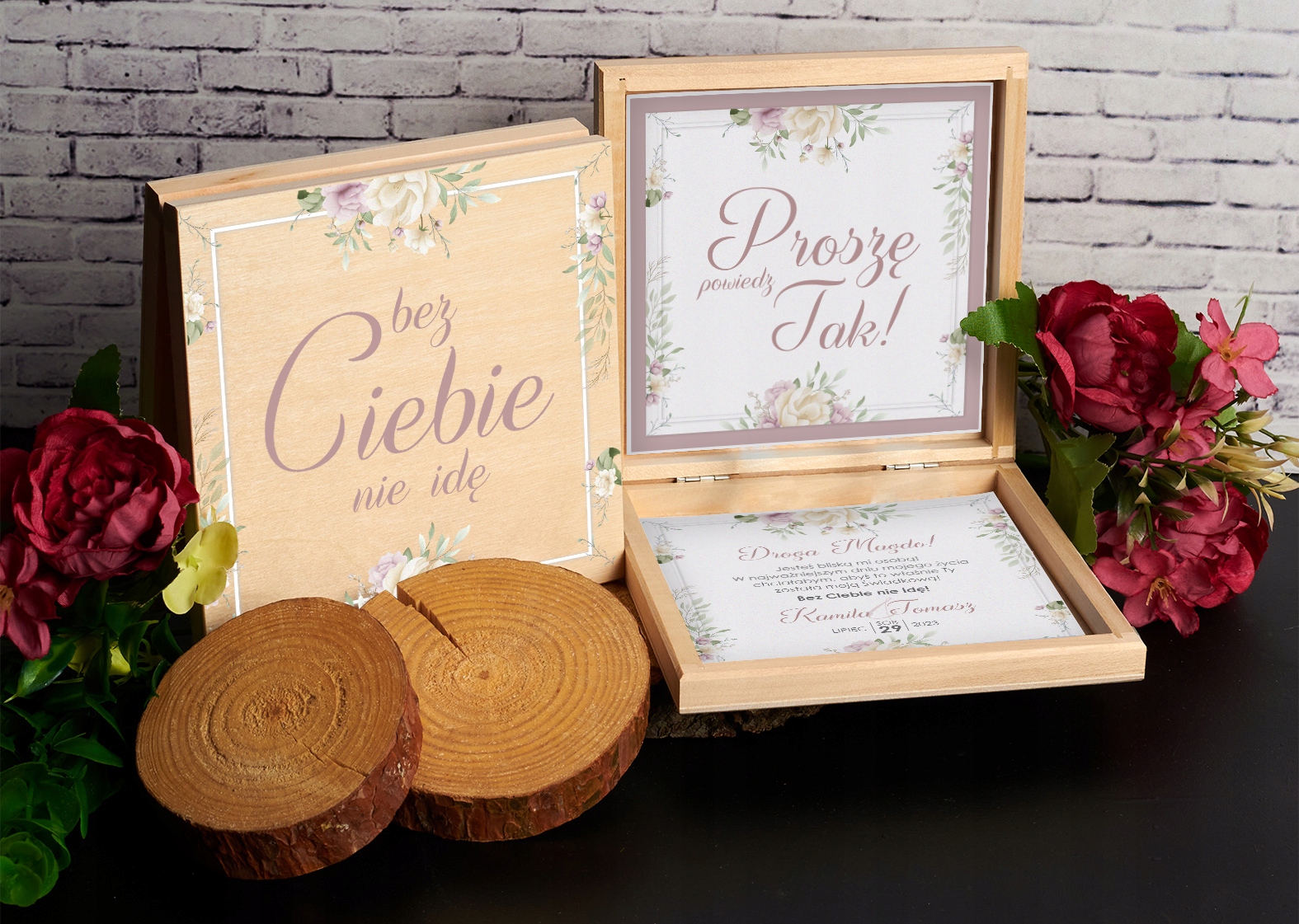 PUDEŁKO DREWNIANE Z PROŚBĄ DLA ŚWIADKA ŚWIADKOWEJ O ŚWIADKOWANIE RÓŻOWE Z2 Wysokość produktu 14.5 cm