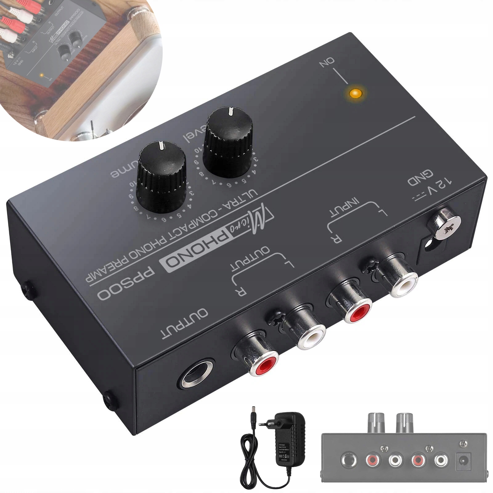 ZESTAW PRZEDWZMACNIACZ GRAMOFONOWY AUDIO RCA ZASILACZ DC ADAPTER