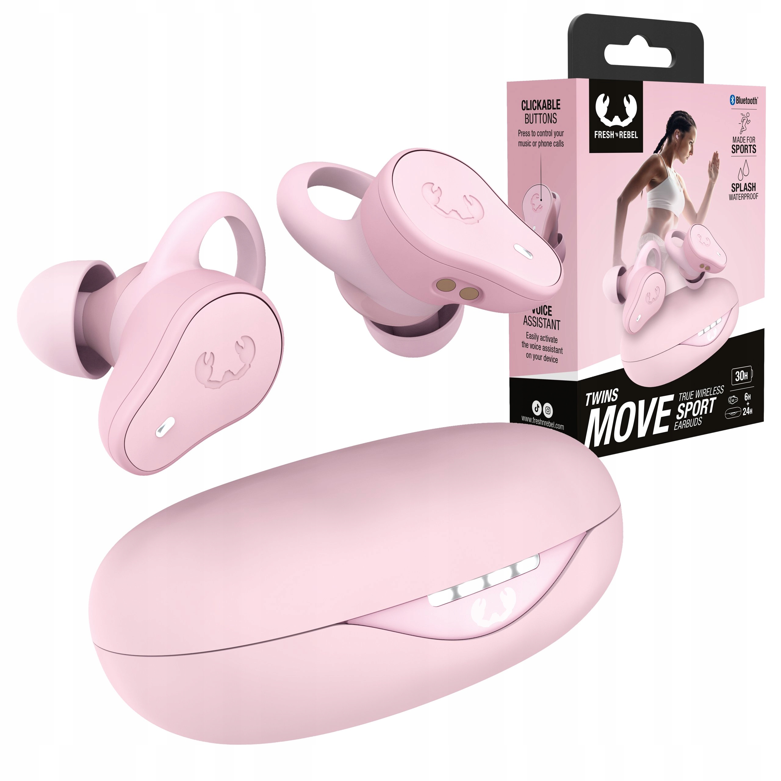 Fresh 'n Rebel Słuchawki Sportowe Bezprzewodowe Dokanałowe Twins Move Pink