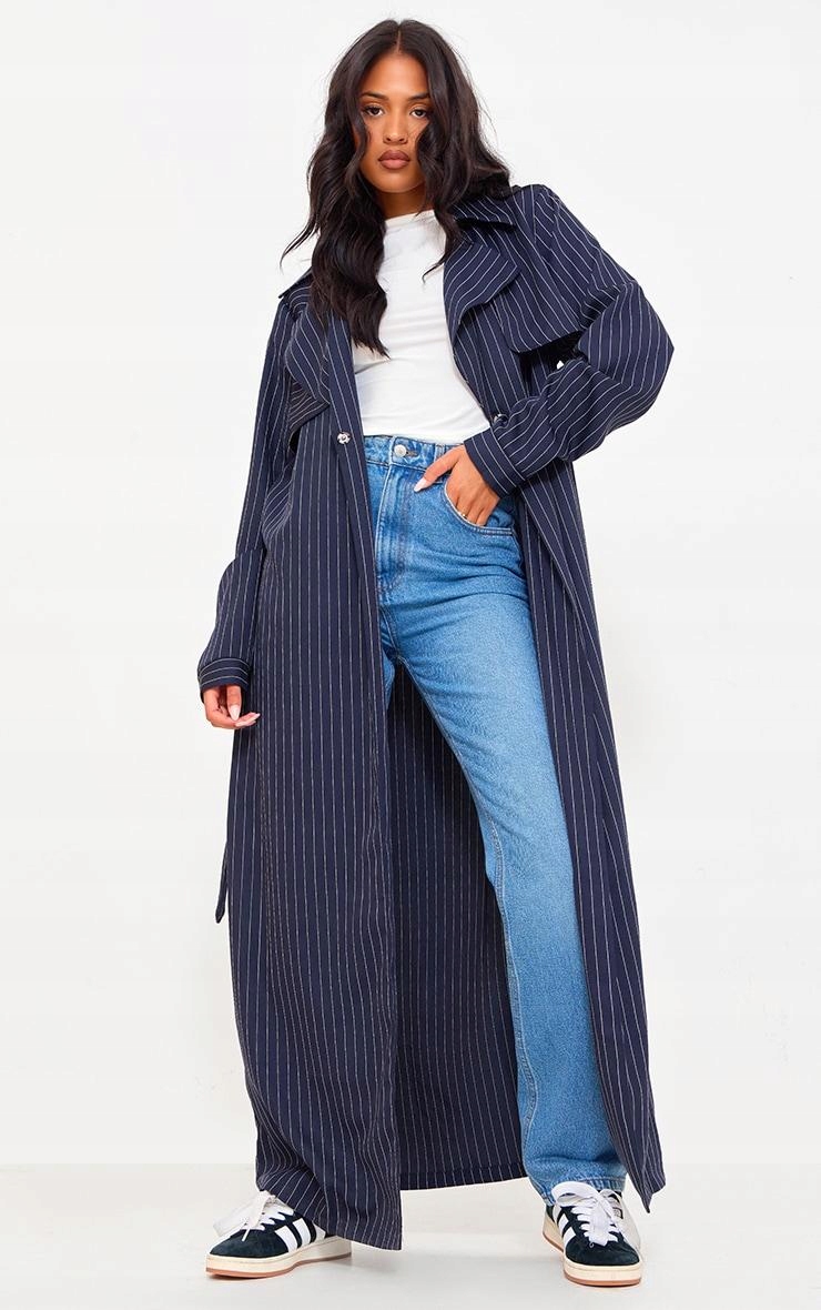 CC31218 Prettylittlething Tall Kabát Trenčkot Pruhovaný Pásek (11) M