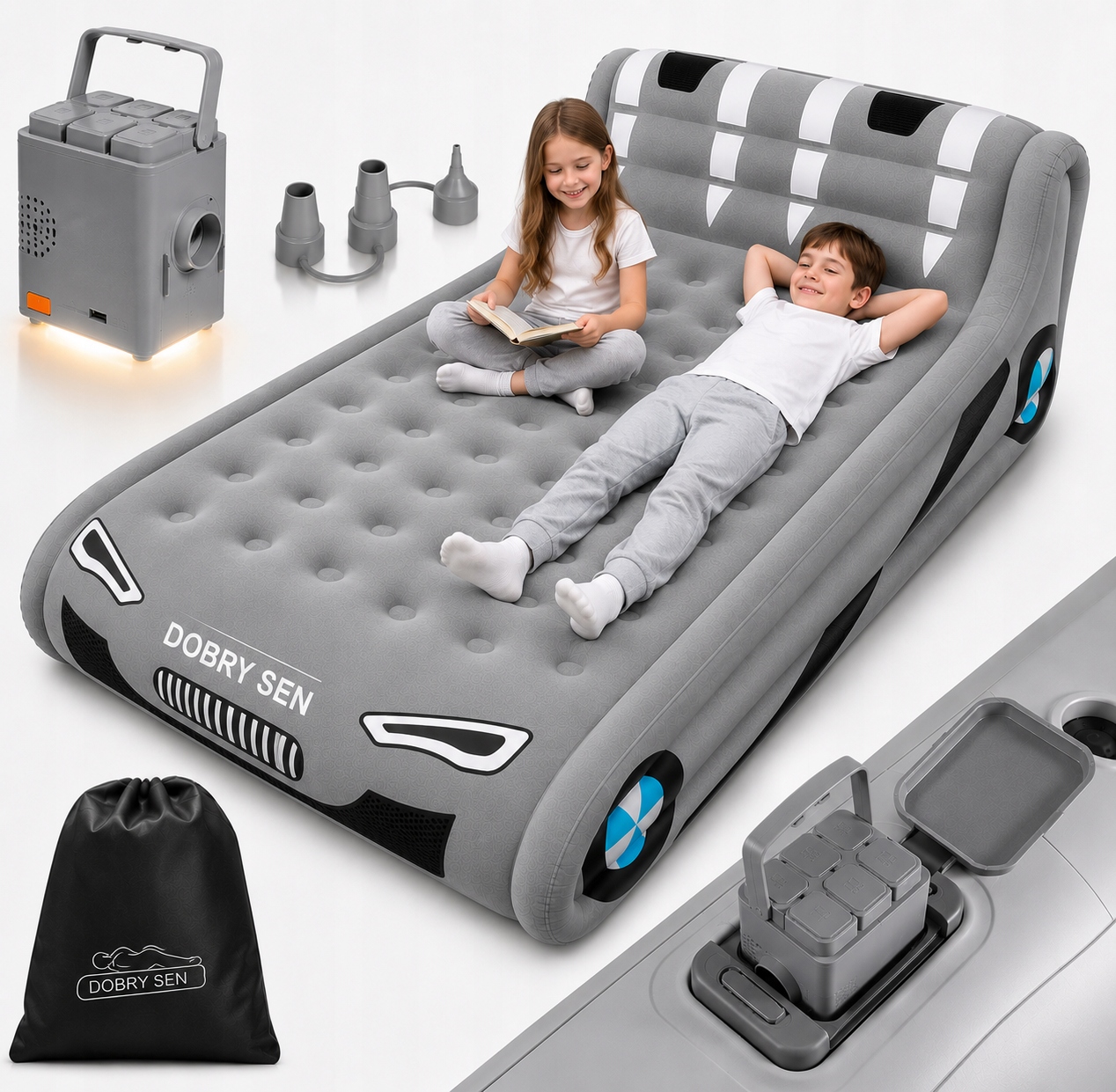 Matrace Nafukovací Dvoulůžková Na Akumulátor 300 kg Lampička V Pumpě Usb-c