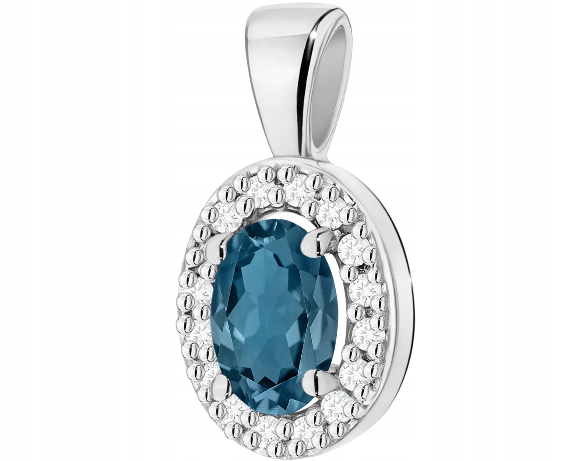 Bílé Zlato, Elegantní Přívěsek S Topazem London Blue A Diamanty 585