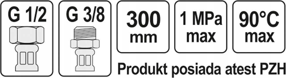 WĄŻ PRZYŁĄCZENIOWY F/M 1/2" 3/8" 300MM Marka Fala