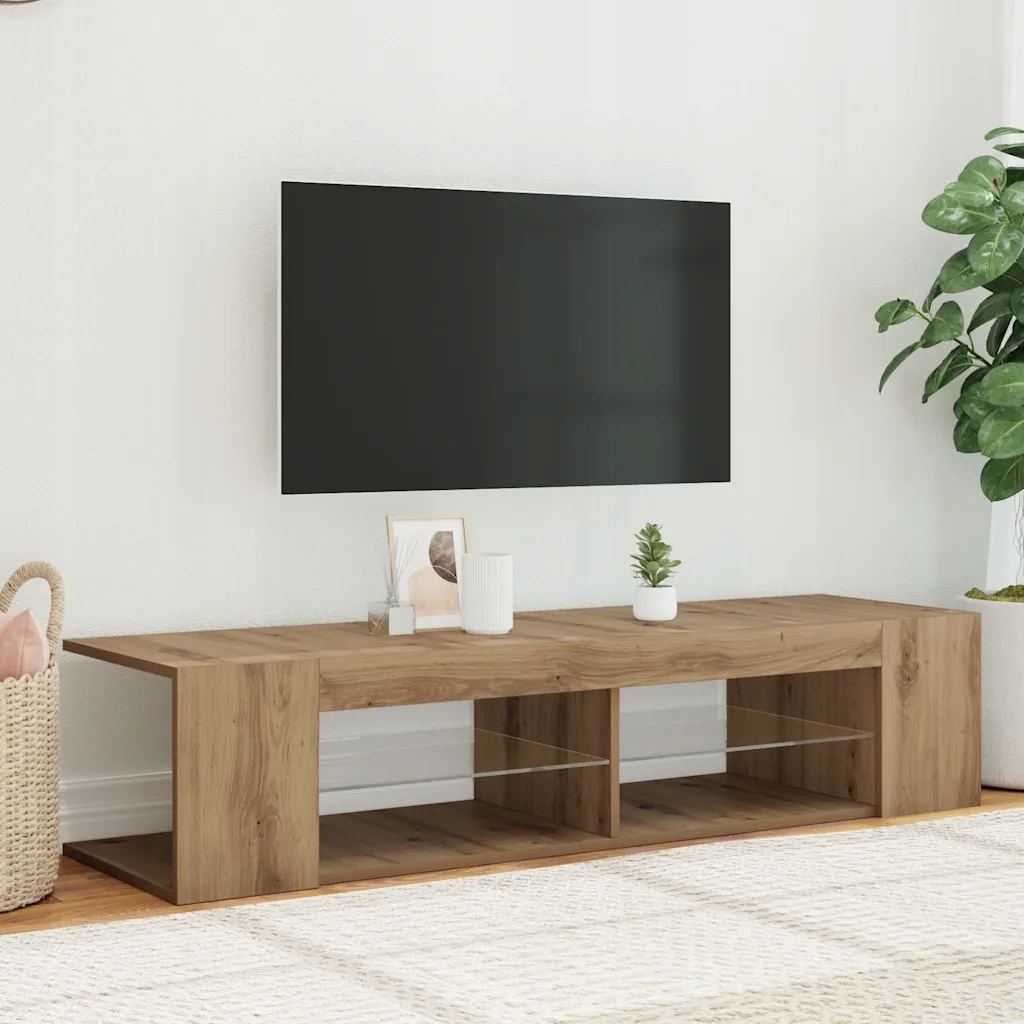 vidaXL Szafka pod Tv z oświetleniem Led, dąb artisan, 135x39x30 cm