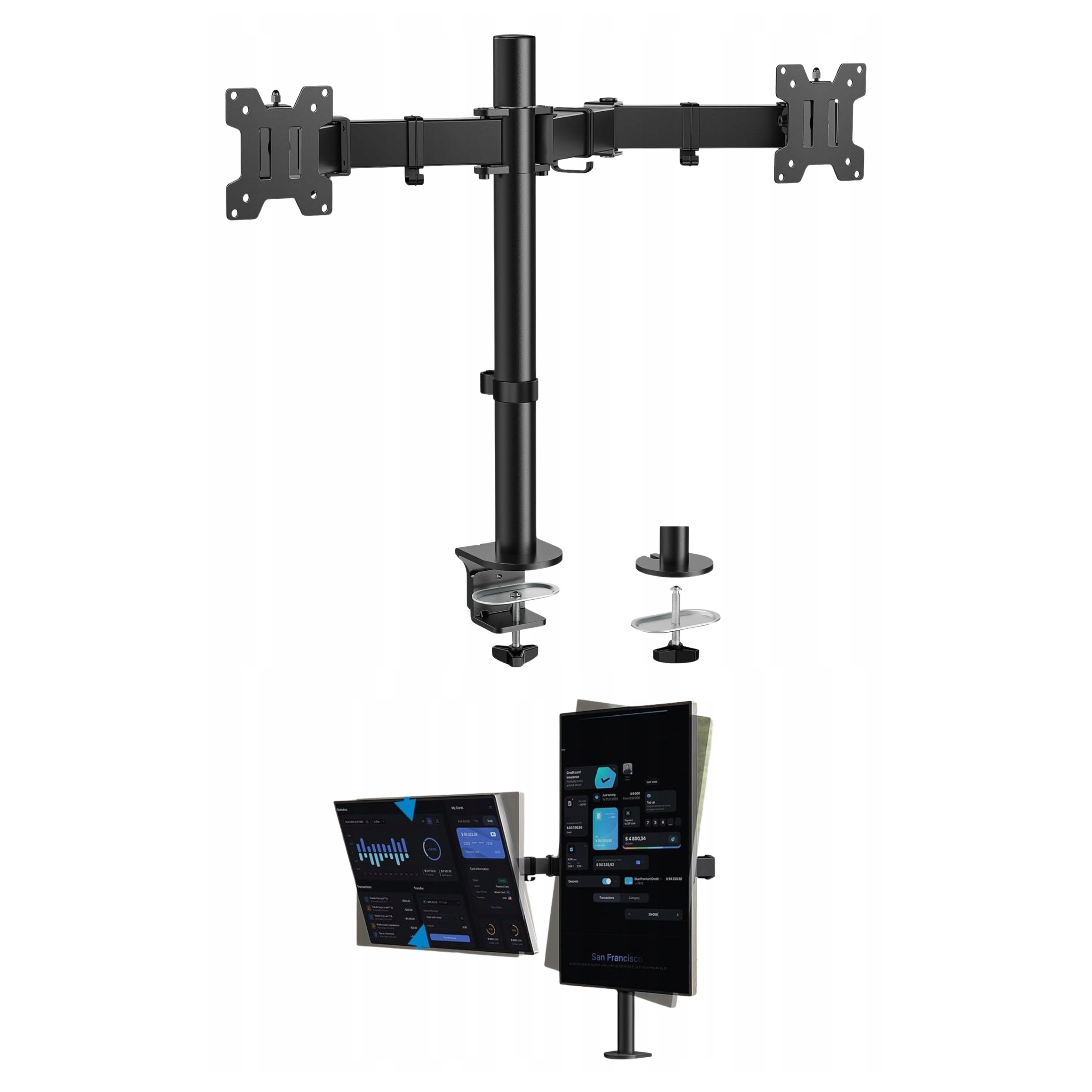 Držák pro 2 monitory 13-32 palců Huanuo Ocel Nastavitelný do 20 kg Vesa 75 100