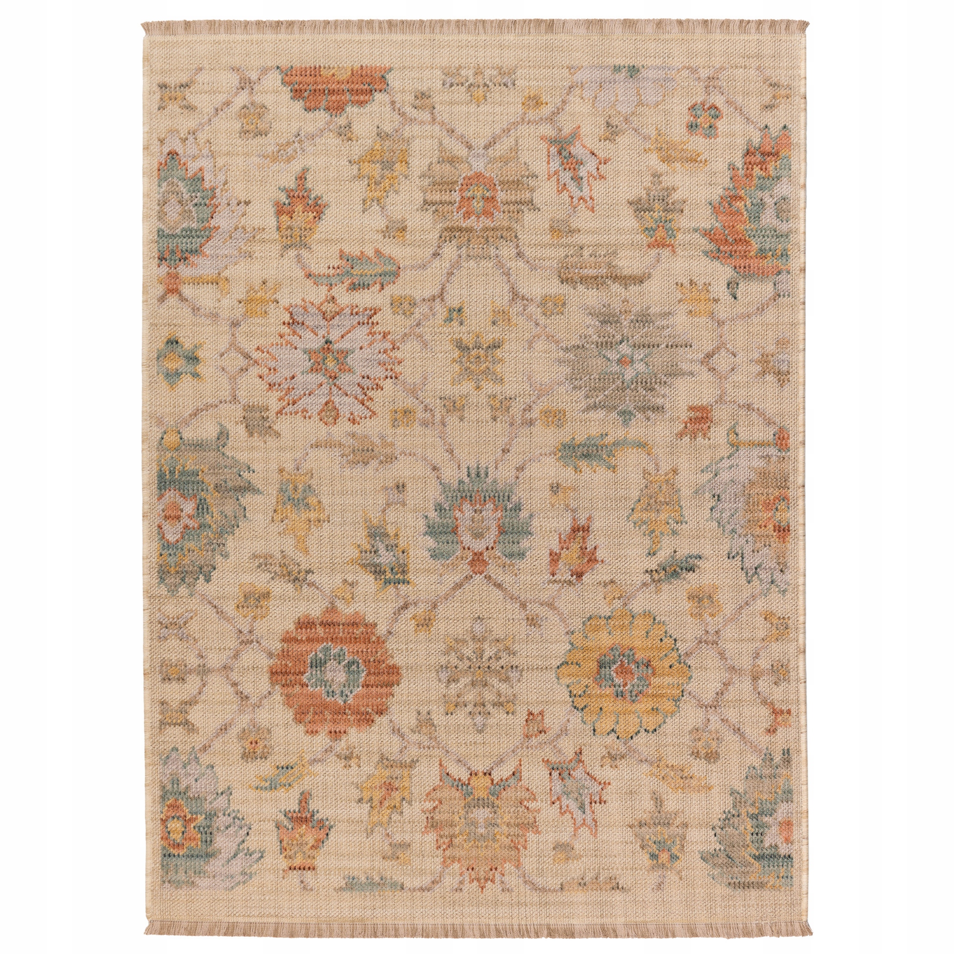 Koberec Do Obývačky Prírodný vlnený s strapcami 120x168 Klasika Retro Vintage