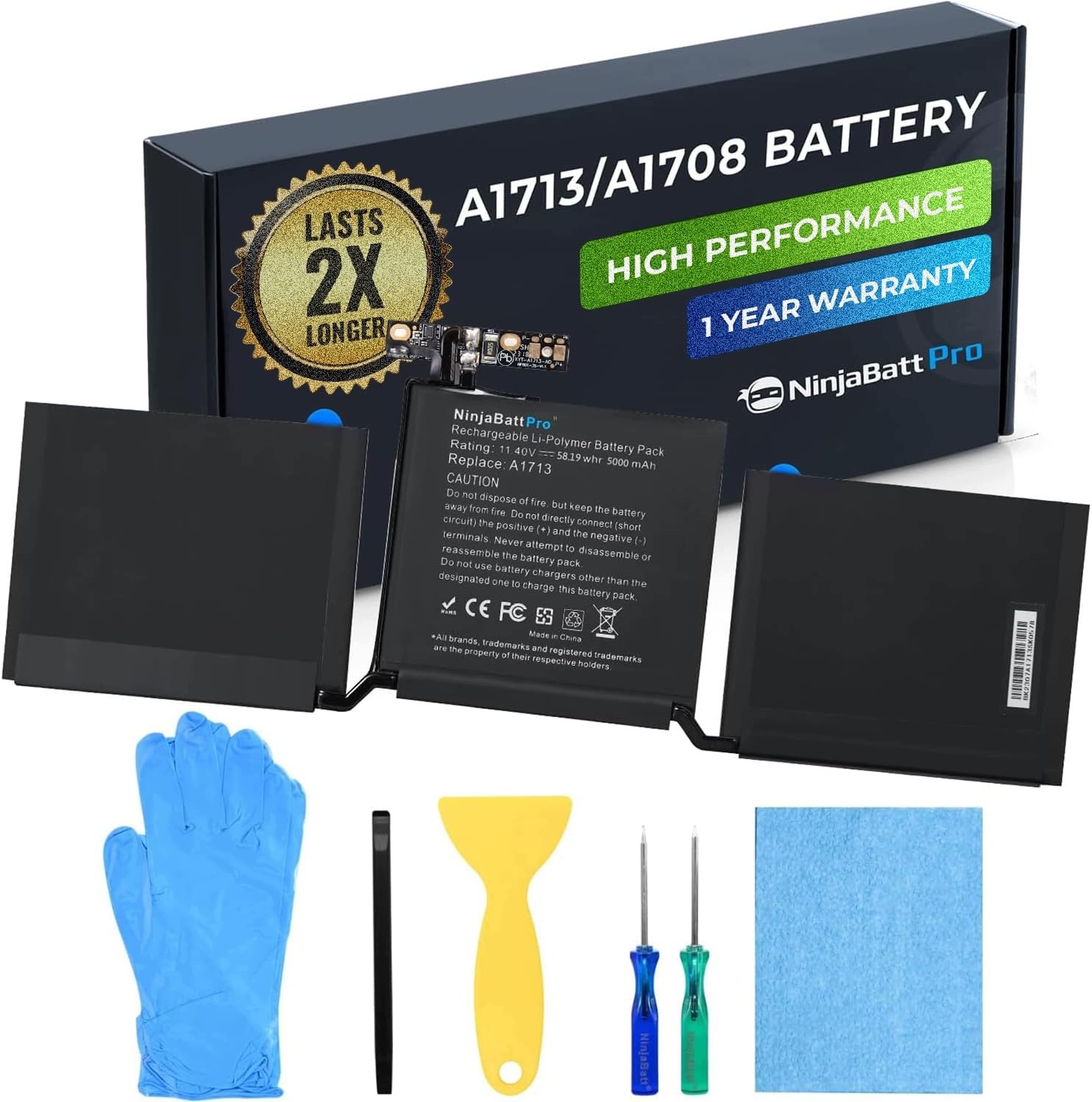 Bateria Do Apple MacBook Pro 13 A1708 A1713 57Wh 11.41V NinjaBatt