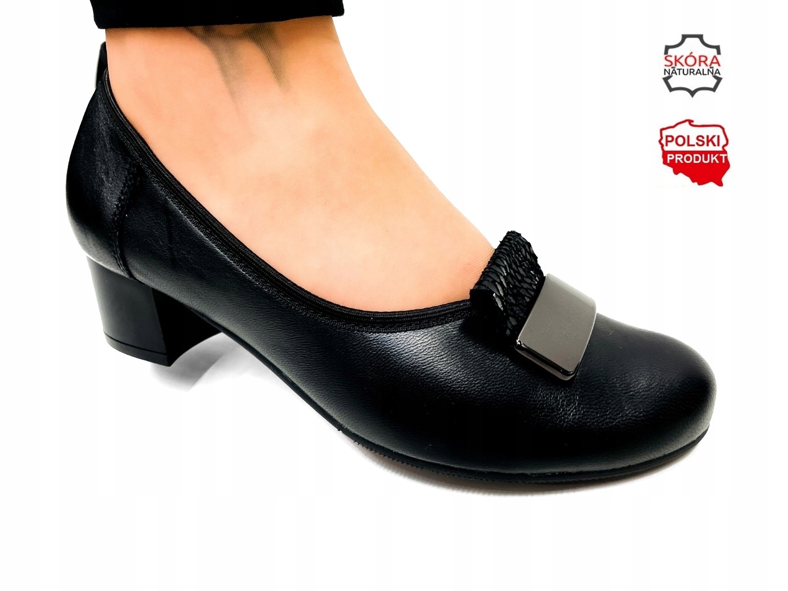 

Polskie Czółenka Skórzane Niski Obcas Na Haluksy