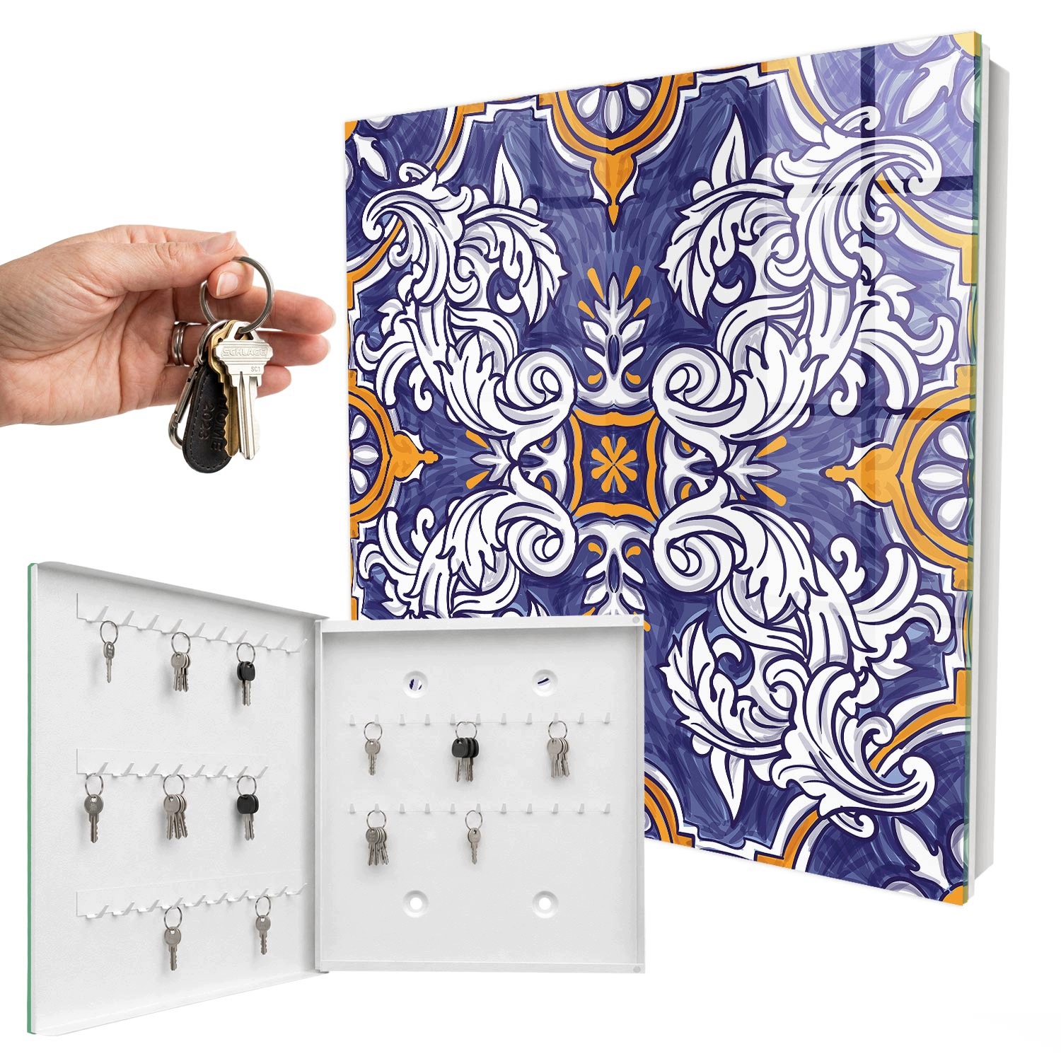 Skříňka Organizér Schránka na klíče Ornament Rostlinná Bílá Levá 30x30 cm