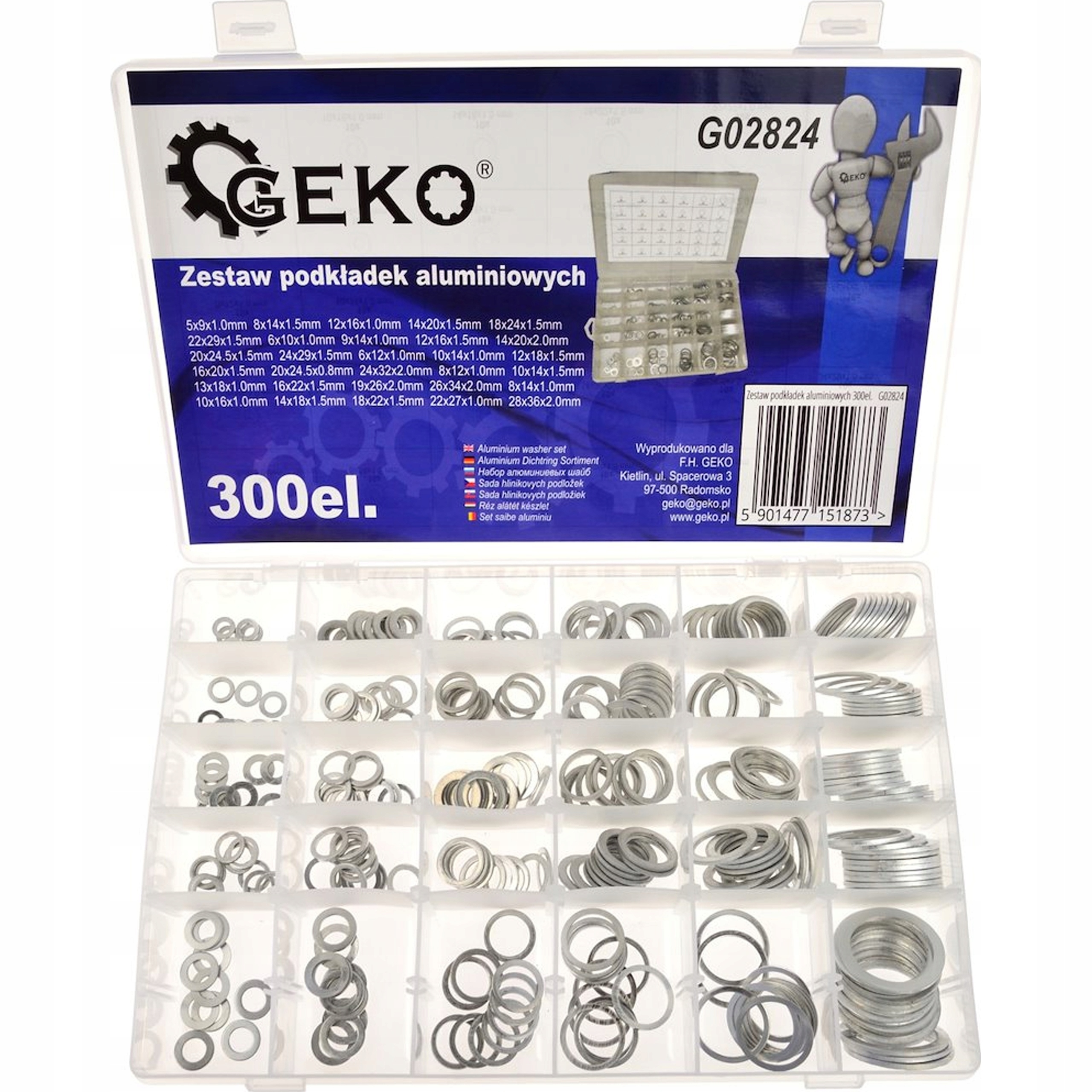 Zestaw podkładek aluminiowych Geko 300 el. mix rozmiarów G02824