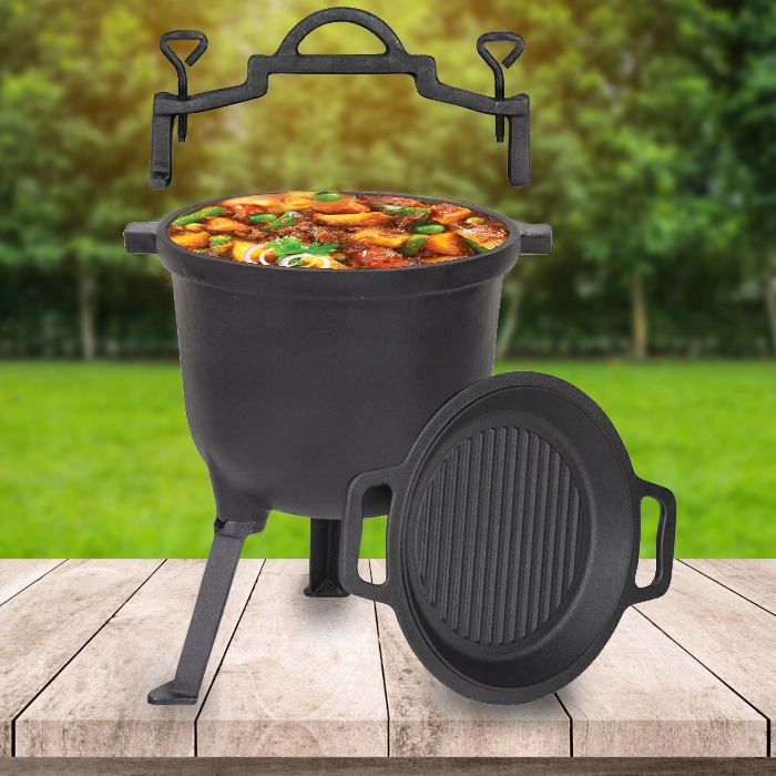 KOCIOŁEK MYŚLIWSKI 2w1 8 litrów ŻELIWNY GARNEK + PATELNIA Gratisy MK203 Kod producenta MK-203