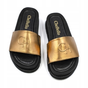 Zlaté kožené nazouváky s tlustou podrážkou, měkké, pohodlné CheBello 40