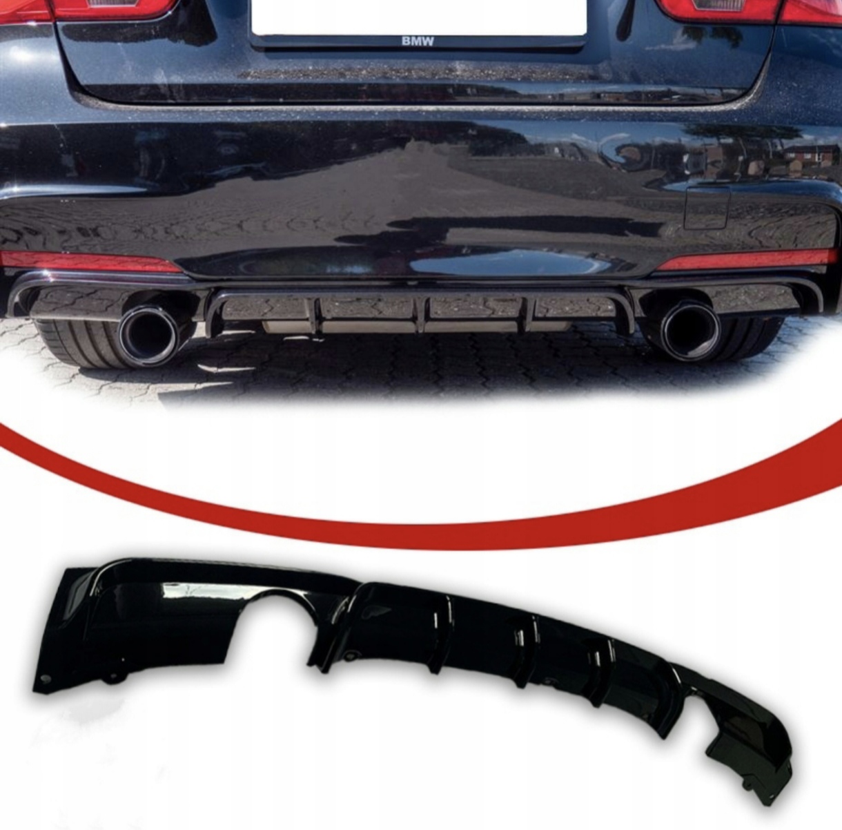 Bmw F30 F31 Zadní Difuzér Nárazníku Spoiler M-paket Černý Lesk