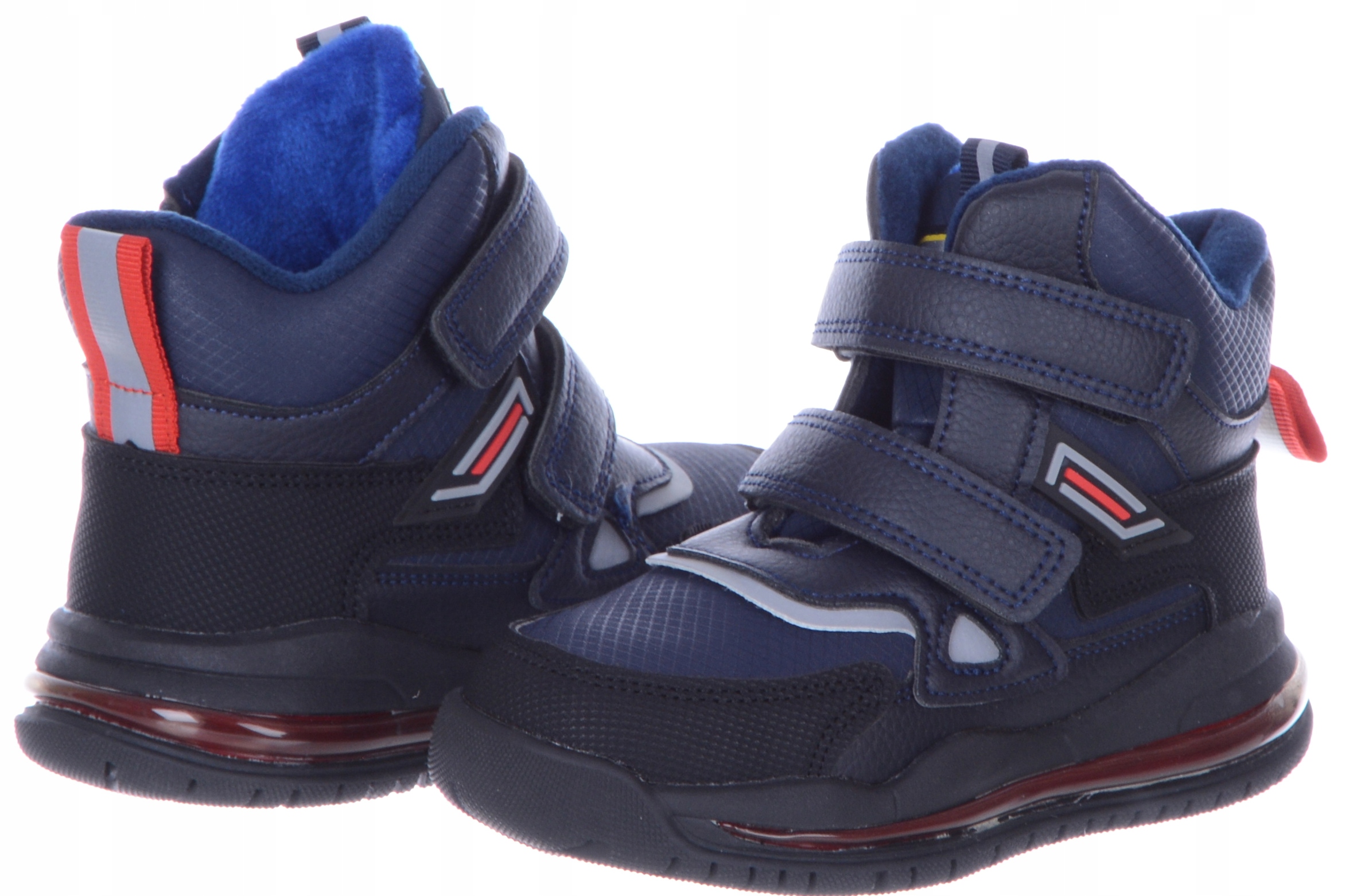 Chłopięce Sportowe Ciepłe Granatowe Buty Zimowe na rzepy Odblaski 25