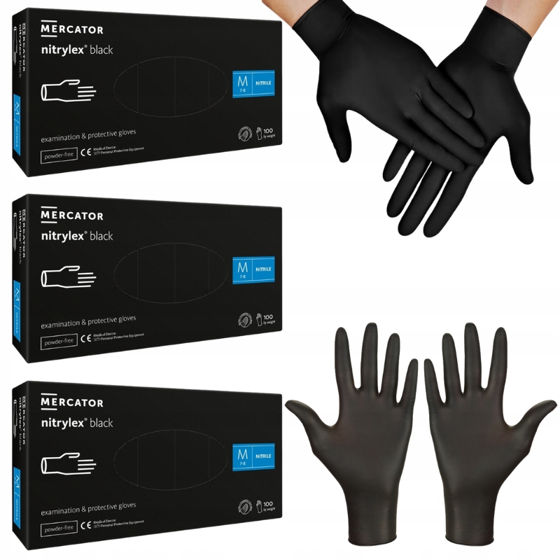 Černé nitrilové rukavice Mercator Nitrylex Black velikost M 3 ks x 100 ks