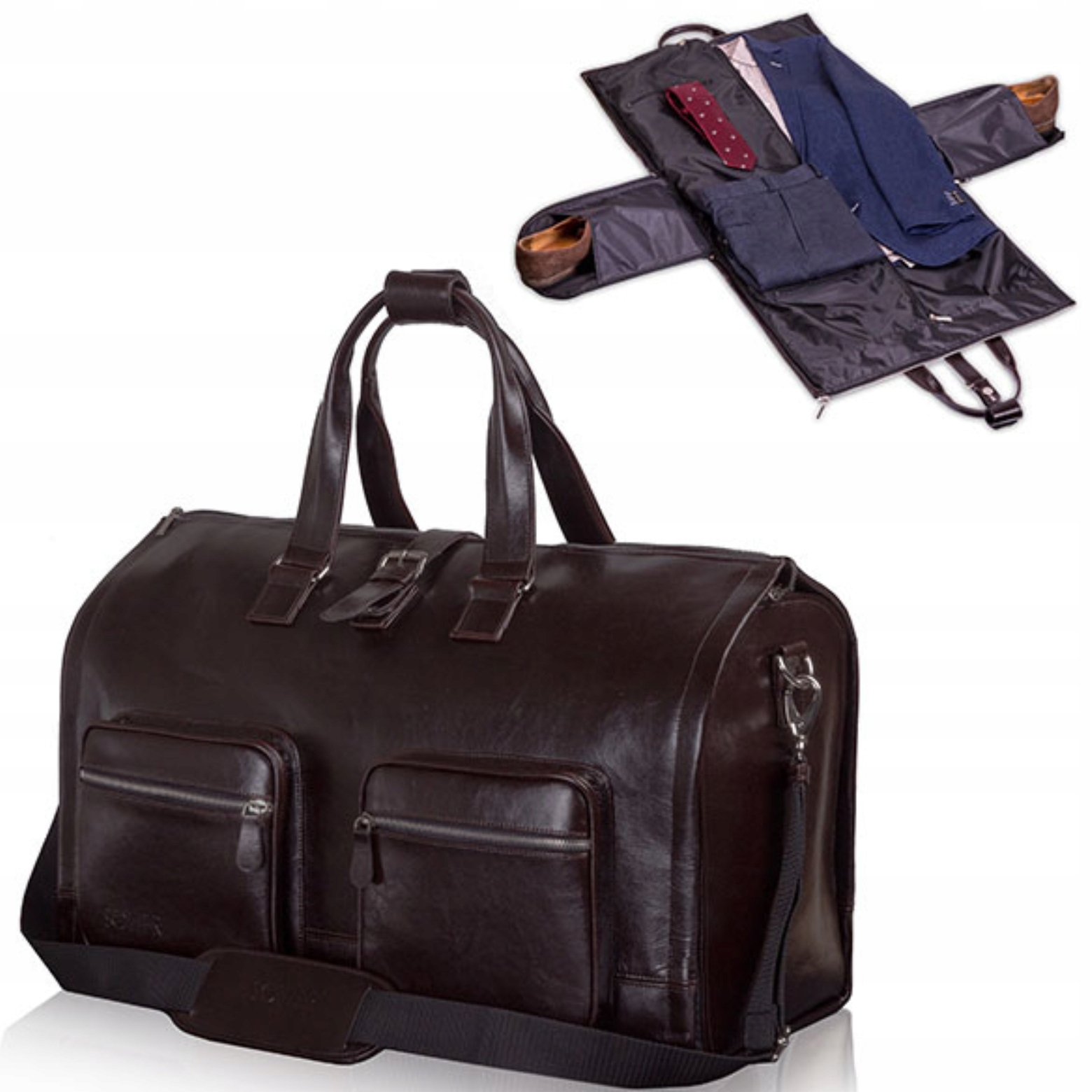 Víkendová taška na cestovní oblek 2v1 Přírodní kůže Solier Bonus