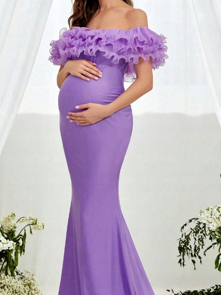 Šaty Večerní Siréna Maxi S Odhalenými Zády Fialová S 36