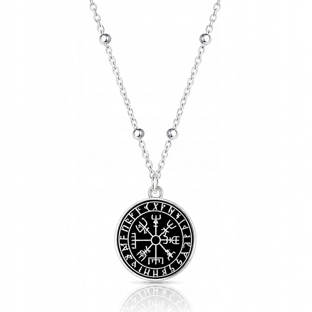 Runový Kompas Vikingů Vegvisir Stříbrný kuličkový náhrdelník stříbro 925