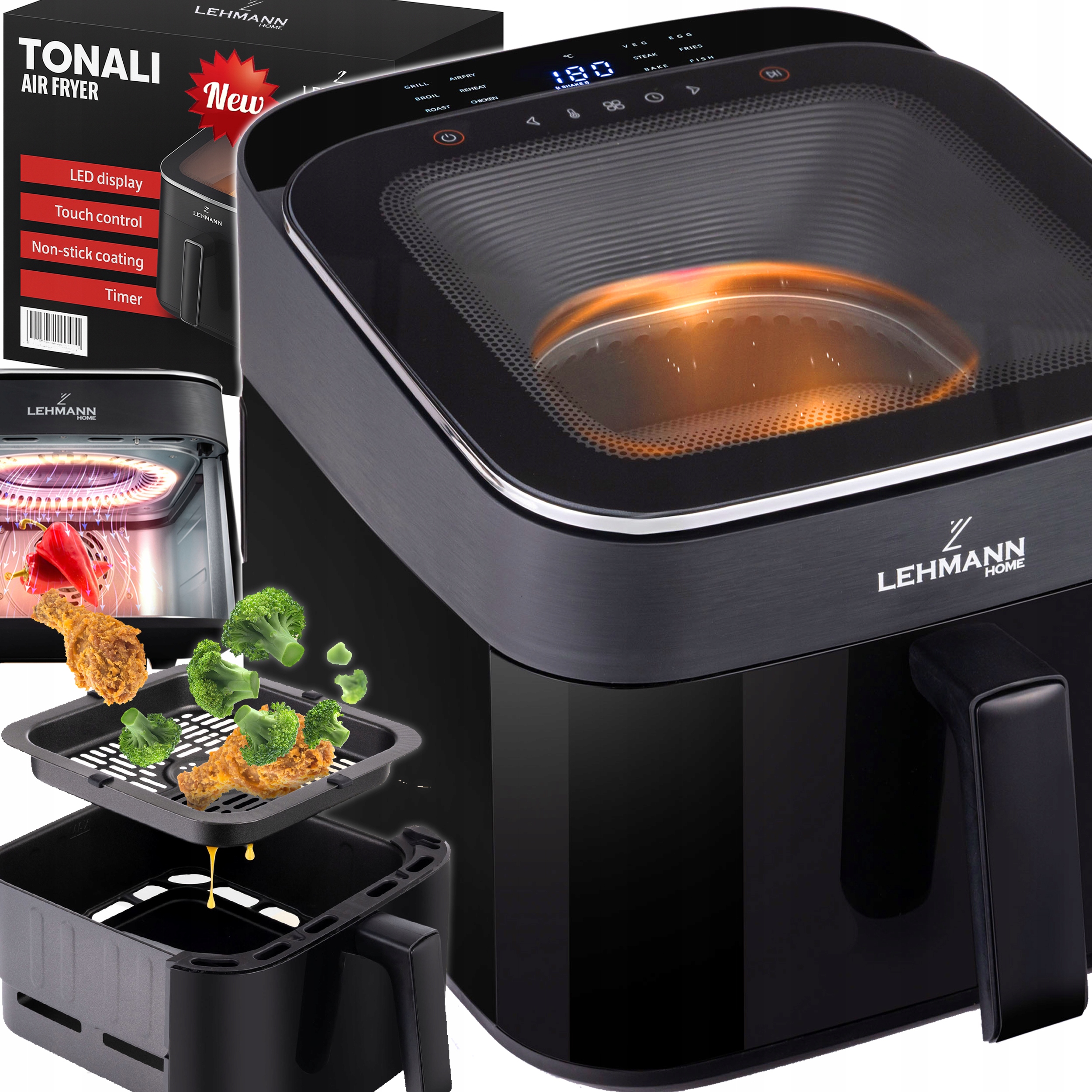 Fritéza Bez Oleja Air Fryer Okienko Podsvetlenie Nepäľavivý Povrch