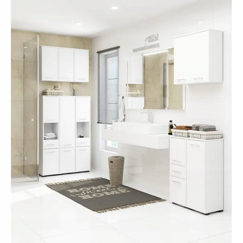 Szafka wisząca łazienkowa FIN 60 cm pojemna 2 drzwi 2 półki duża Biała Głębokość mebla 22.5 cm