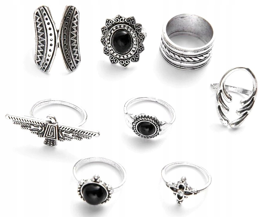 

Srebrny Zestaw punk pierścionki Gothic retro boho