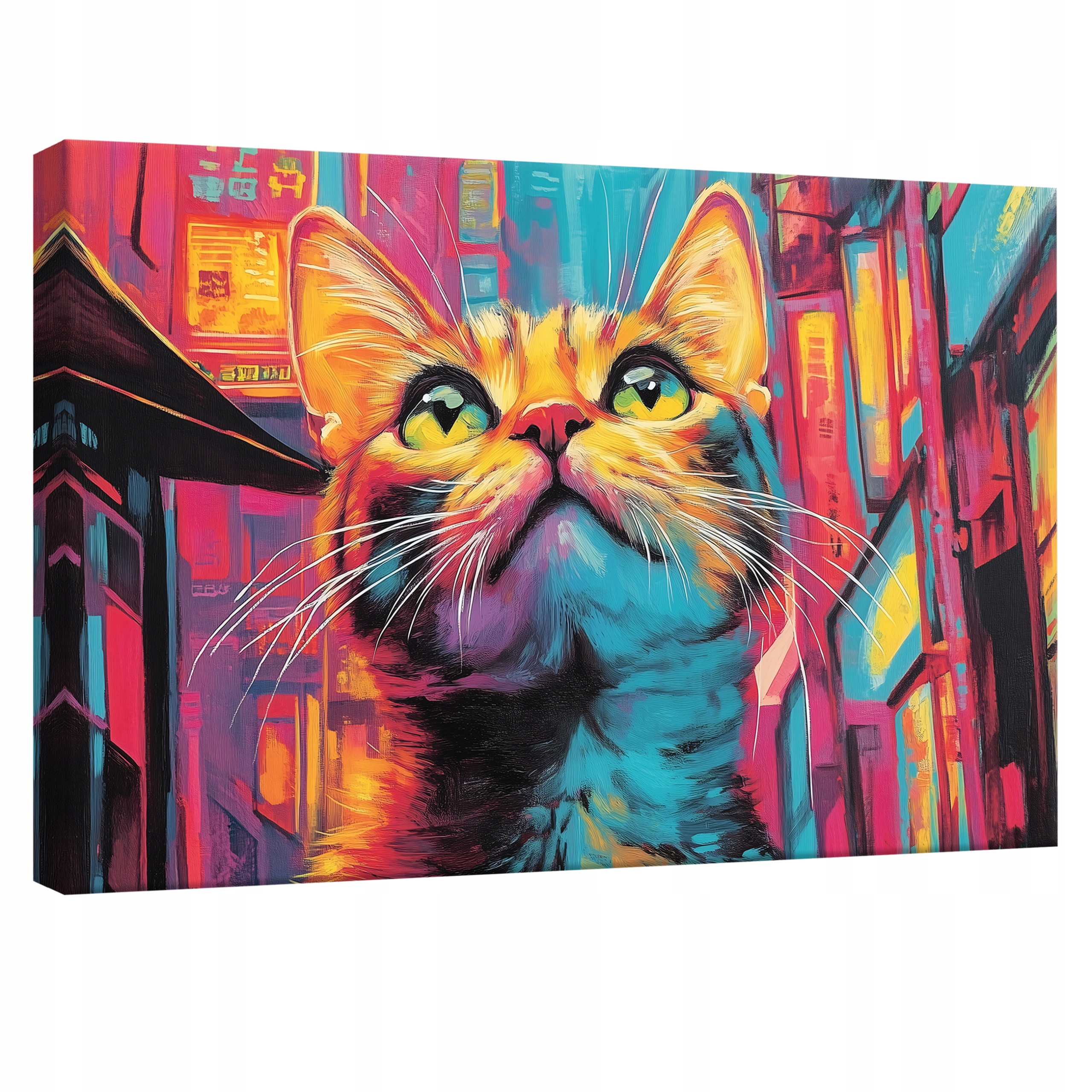 Obraz 120x80 Kočka jasný neonový město pop-art moderní barevný