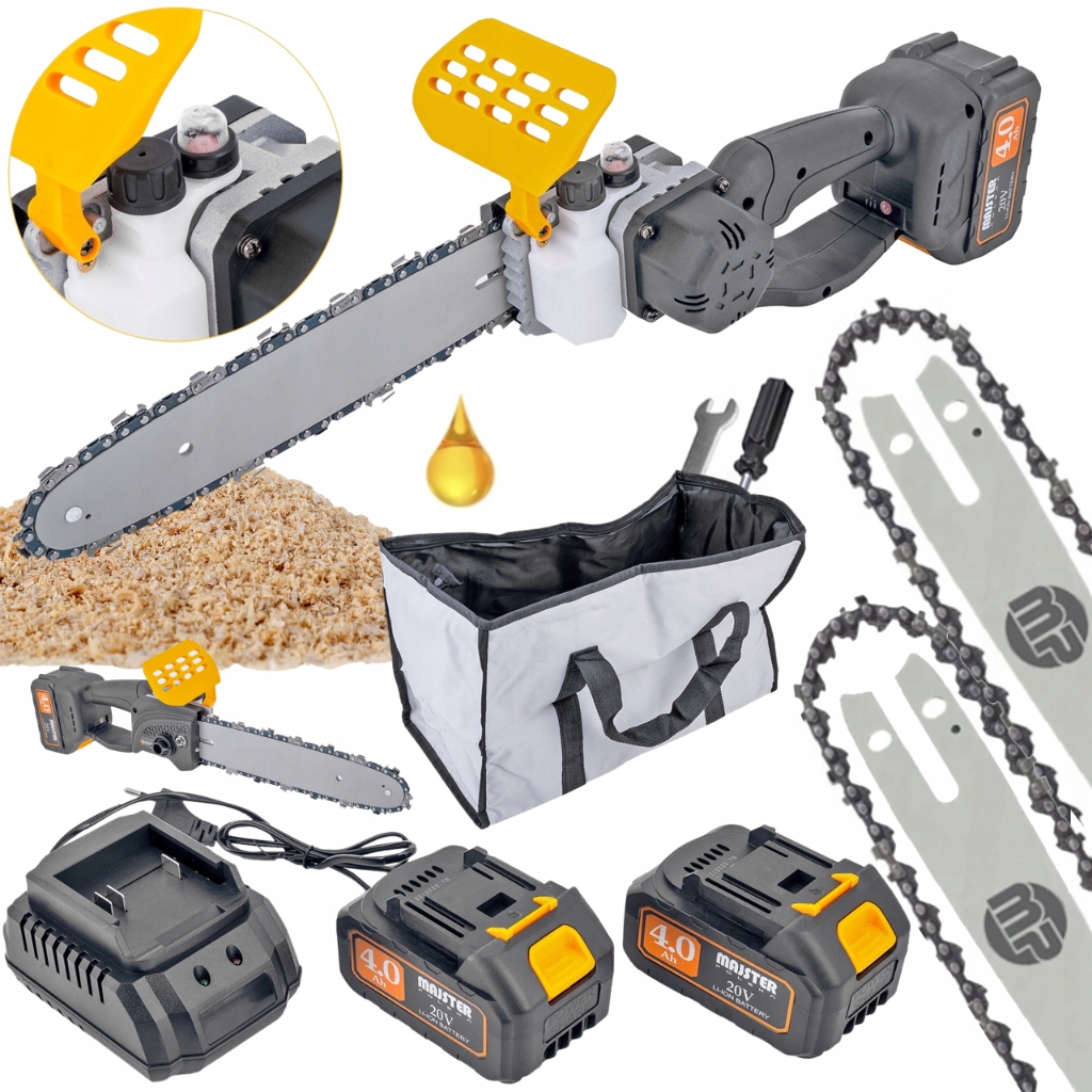 Piła Łańcuchowa Akumulatorowa Pilarka Bezszczotkowa 2xAKU 4Ah Torba Zestaw