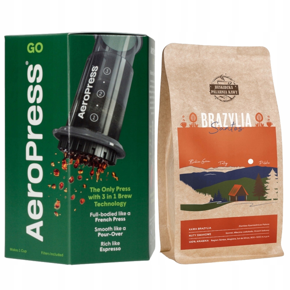Aeropress Go Kávovar Káva Zrnková Brazílie Santos 250 g