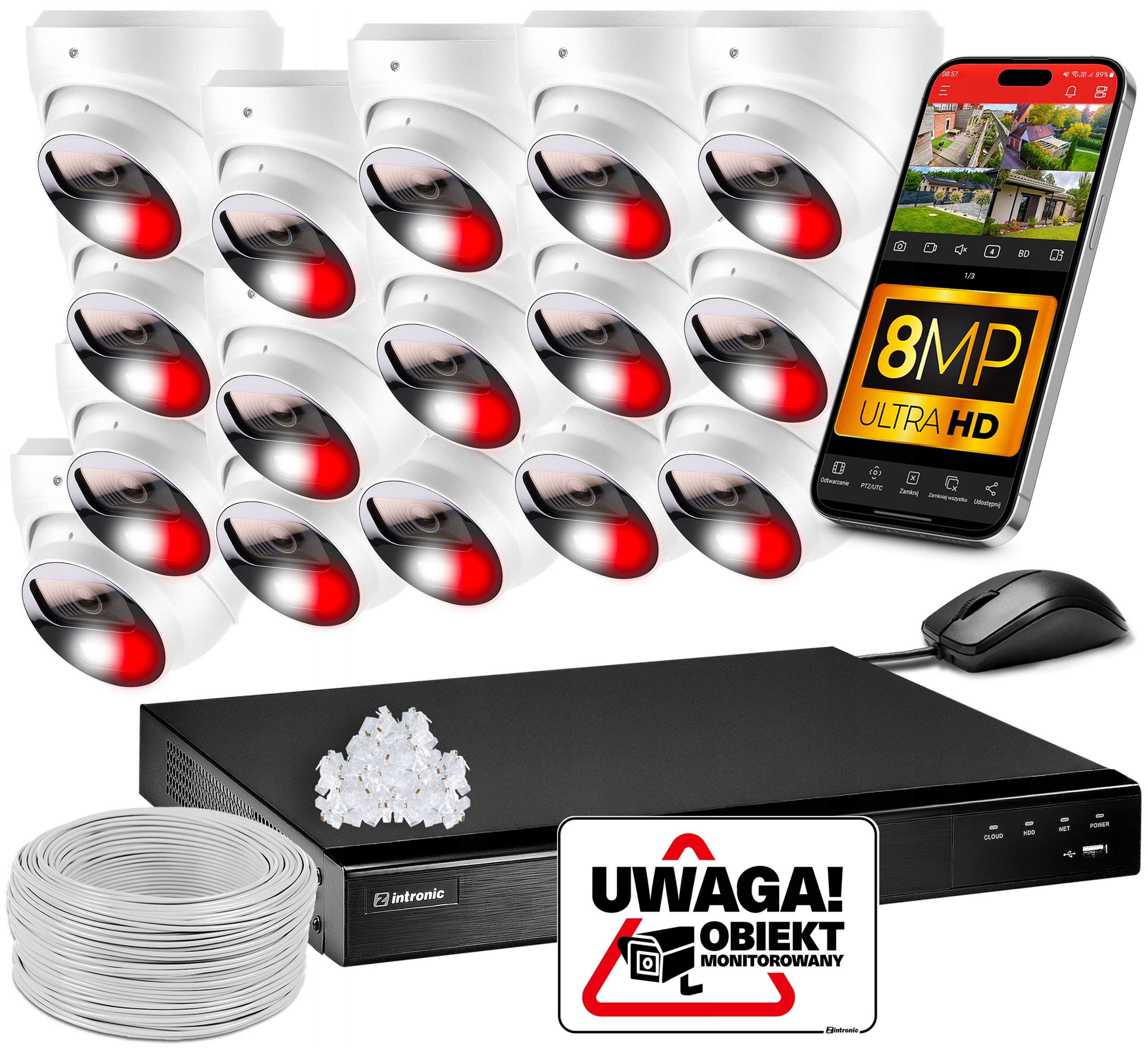 Sada pro monitorování 16 kamer Poe 4K Uhd 8MPx Detekce Zvuku Bez Disku