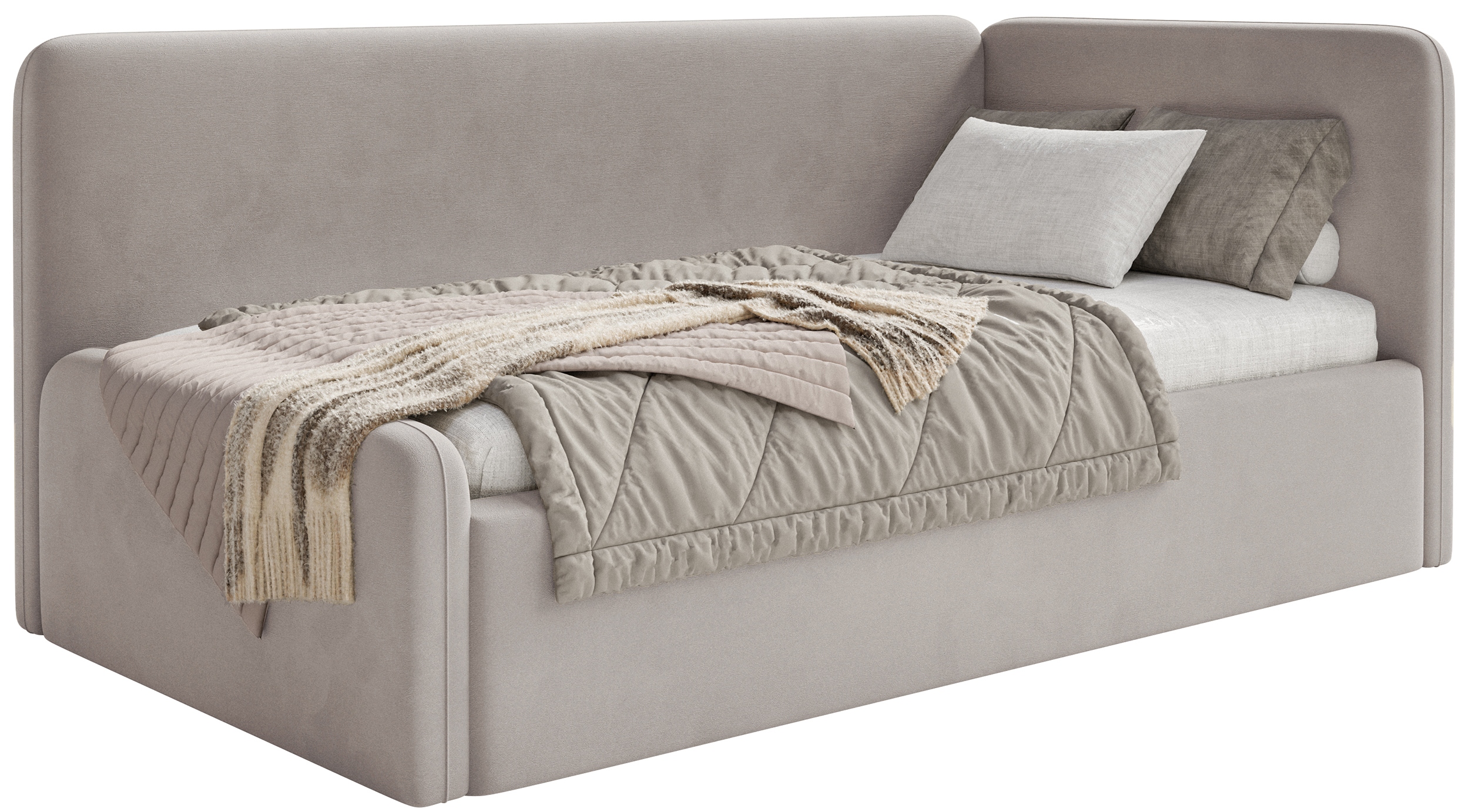 Postel pro mláděž 90x200 cm Fanklo šedobéžová velurová pravá matrace