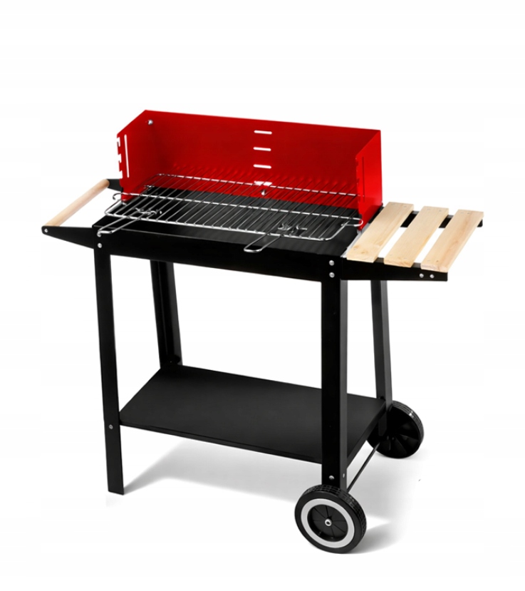 Zahradní Gril Na Uhlí Na Kolečkách S Víkem, Velký Kovový Rošt, Boční Police