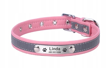 Levně Obojek pro psa kočku Personalizované jméno telefonní číslo XL Růžová