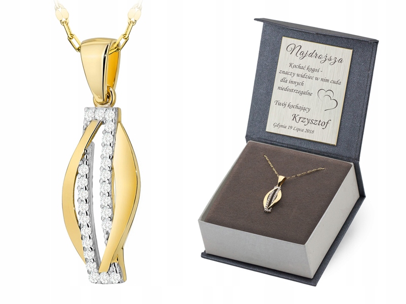 Zlatý Náhrdelník 38 Cm pr 585 Klasický ozdobný přívěsek Falka Zirkony 14k