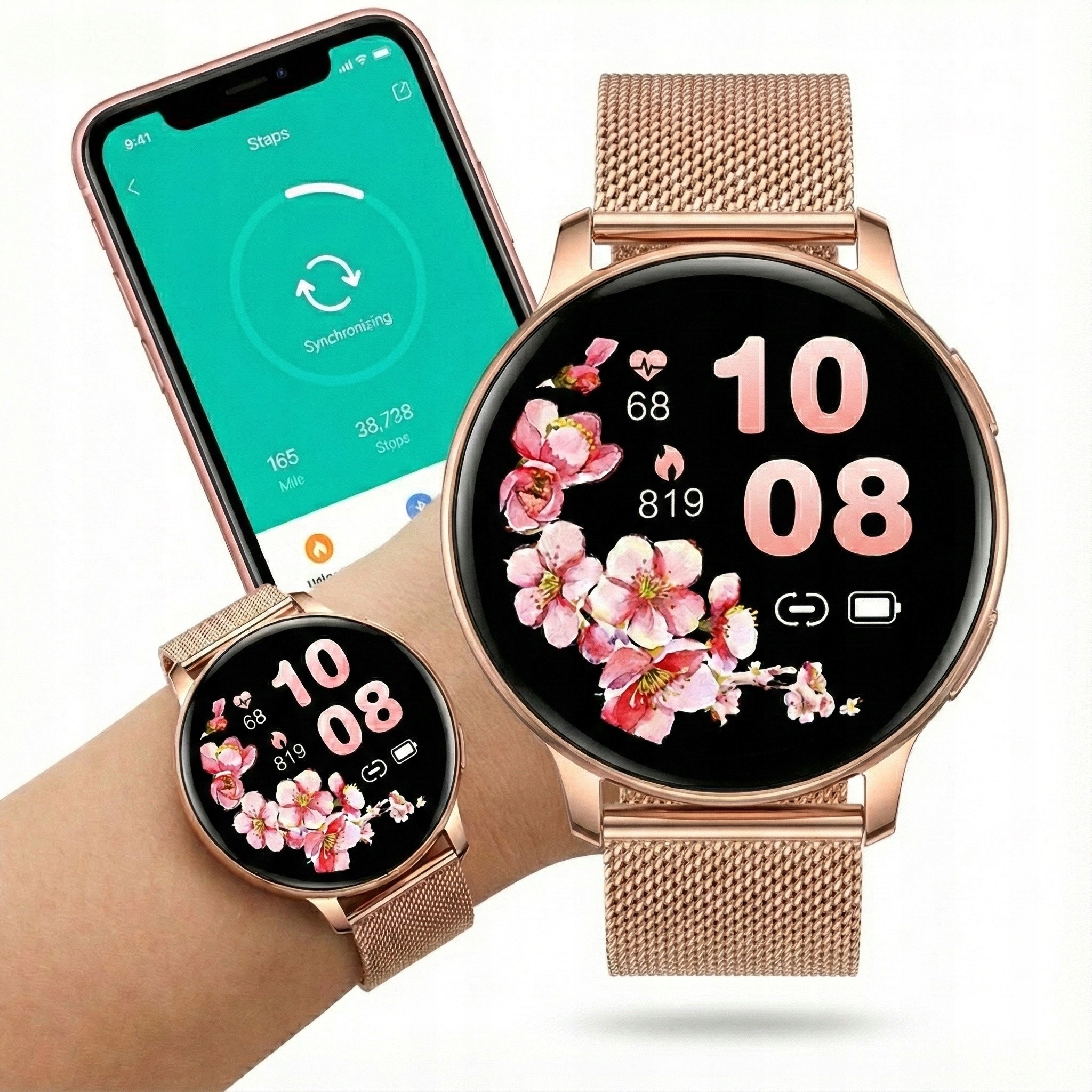 Smartwatch Zegarek Damski Dla Kobiety Rozmowy Ciśnieniomierz 280MAH Złoty