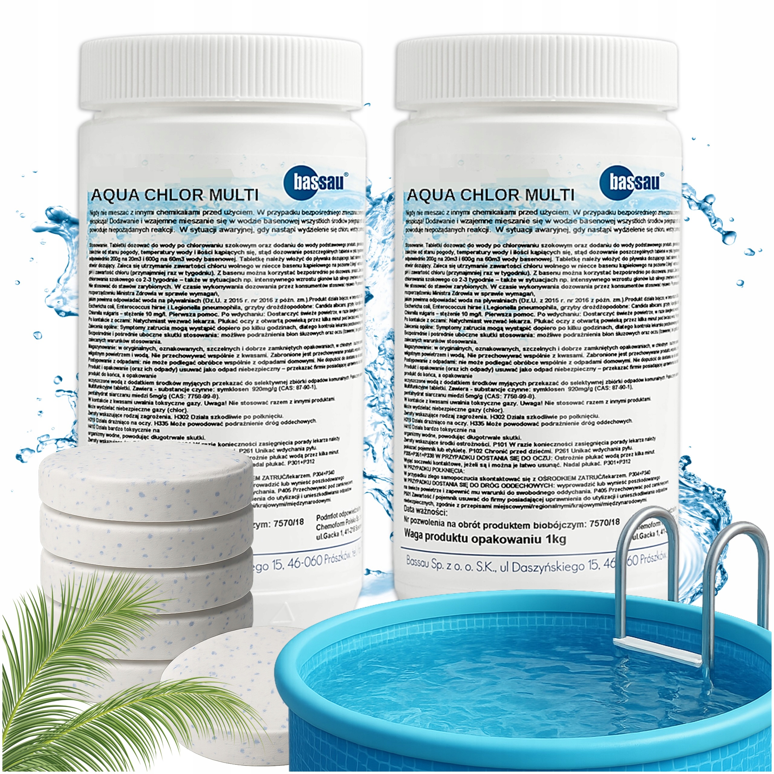 Aqua Chlor Multi 200g Tabletki Multifunkcje 5w1 Chemia Basenowa Zestaw 2kg