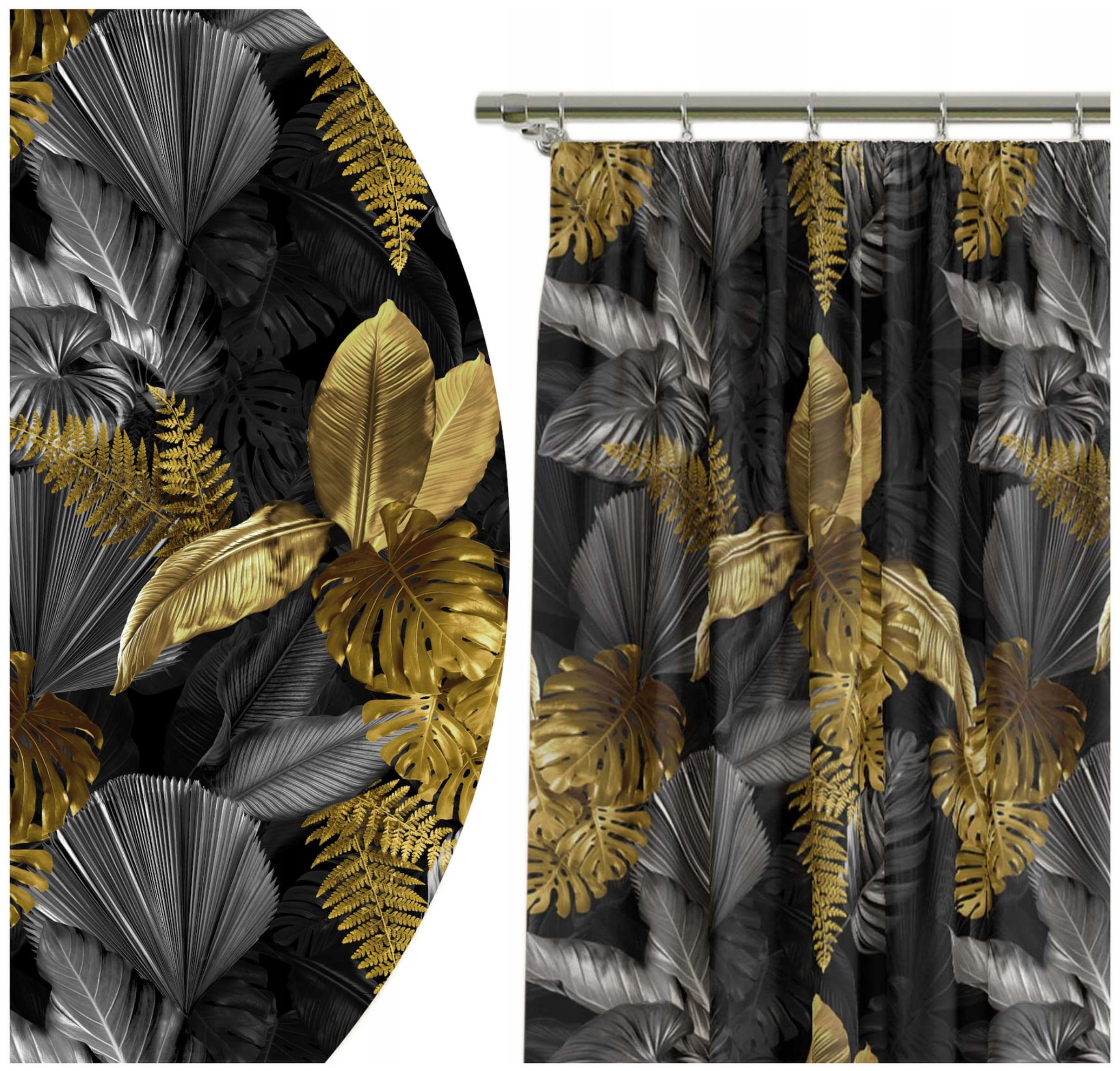 Hotový Závěs 140x160 Žabky Listy Černé 7126