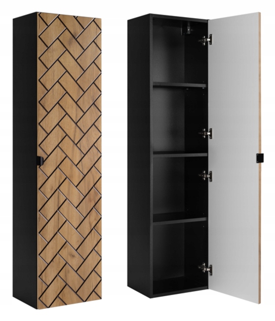 Závěsná koupelnová skříňka Sloupek Černý Dub 136 Jedle Klepka přední Mdf